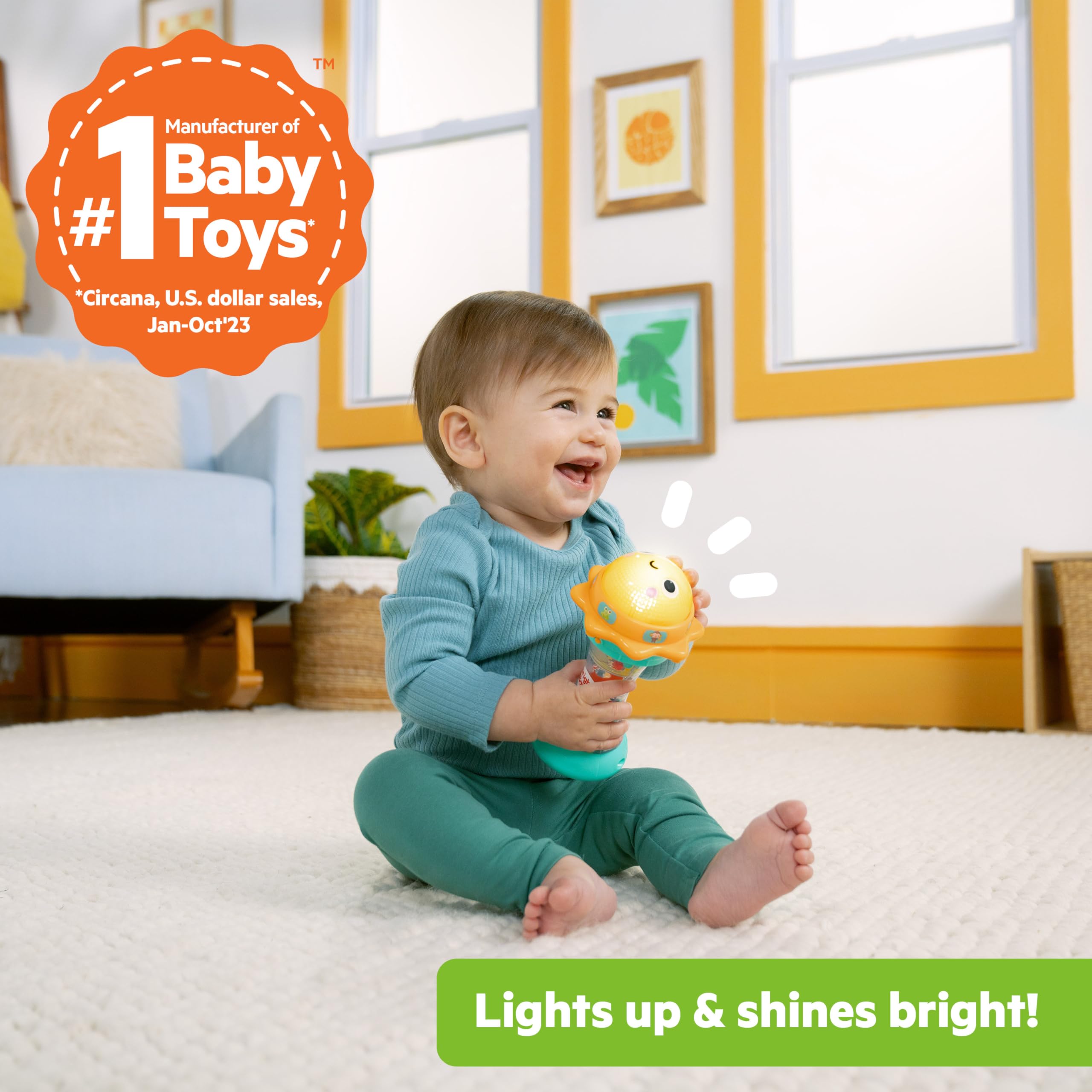 Bright Starts Just for Sun Flashlight Toy - Lights, Animal Sounds & Rattle Beads for Babies 6M+ 3