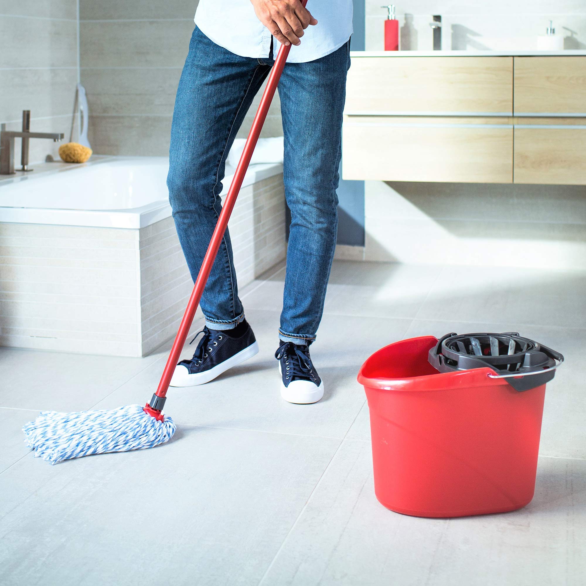 Vileda SuperMocio Microfibre and Cotton Mop and Bucket Set - Deep Cleaning | 10L Bucket | Red
