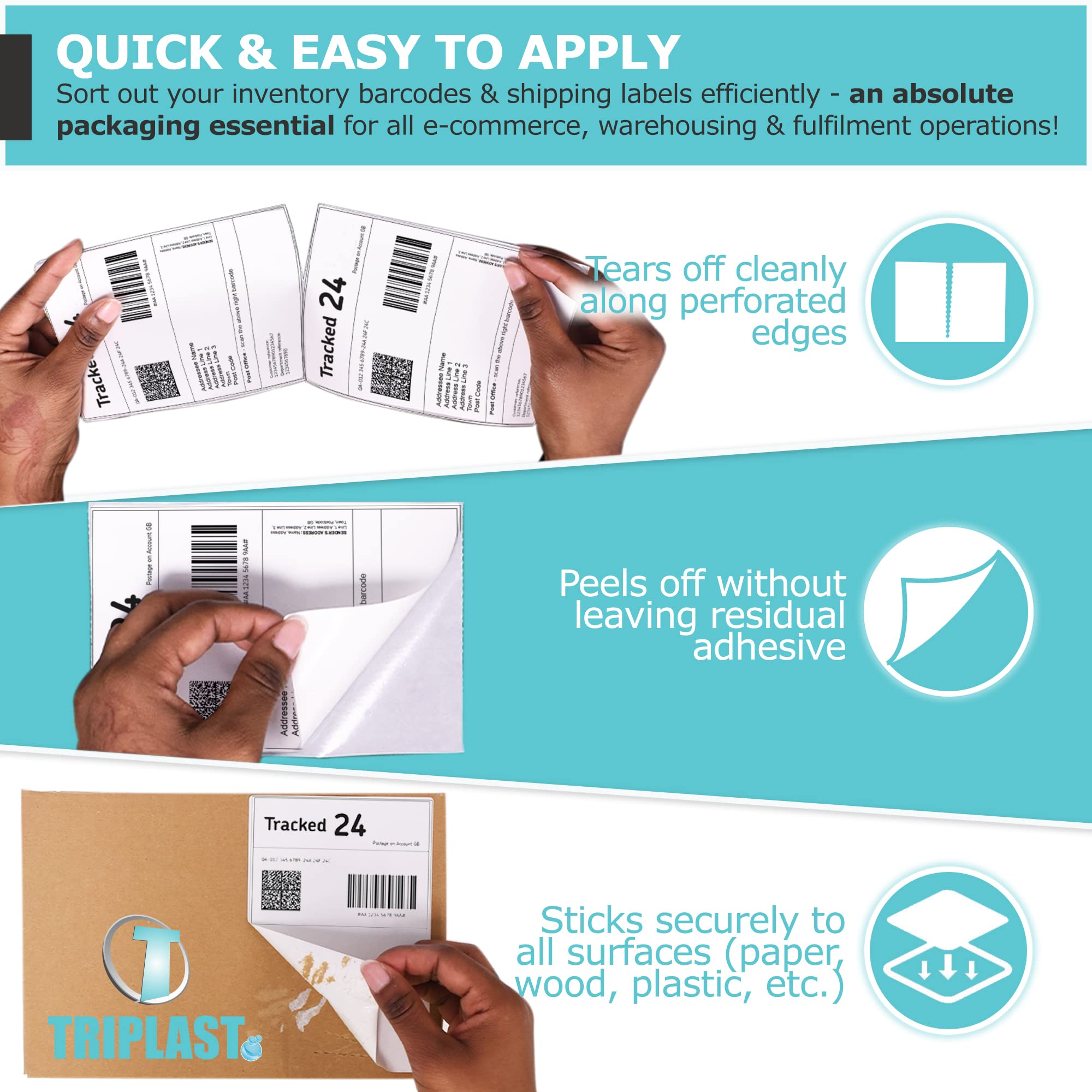 Triplast 250-Pack 4x6 Inch Fanfold Thermal Printer Labels | Smudge Resistant | Recyclable 3