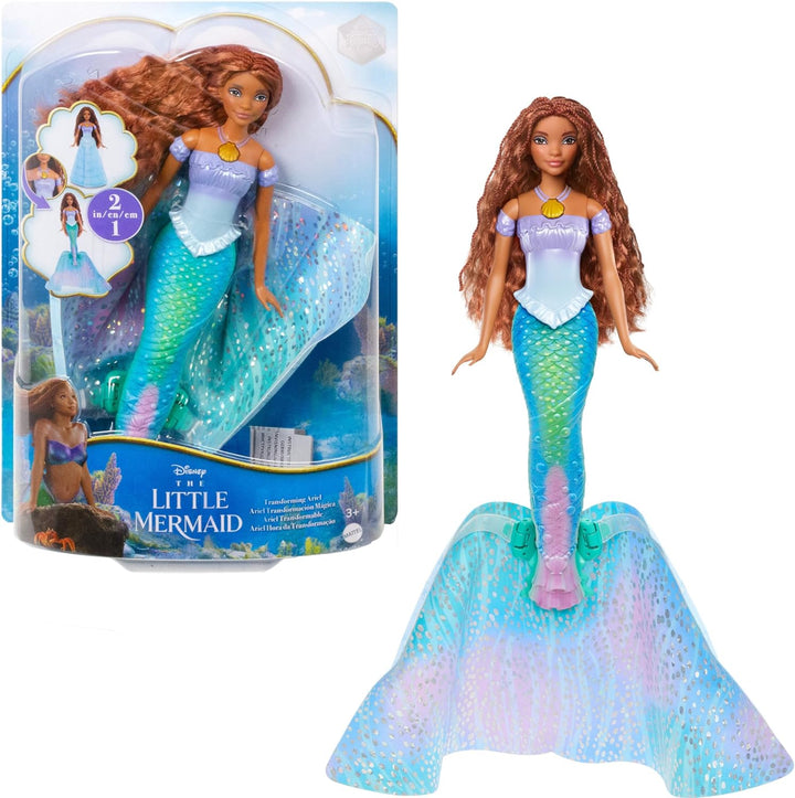 Disney The Little Mermaid Transforming Ariel Doll, Ariel with Brown Hair, 2-in-1 Doll Looks with Mermaid Fin and Princess Dress