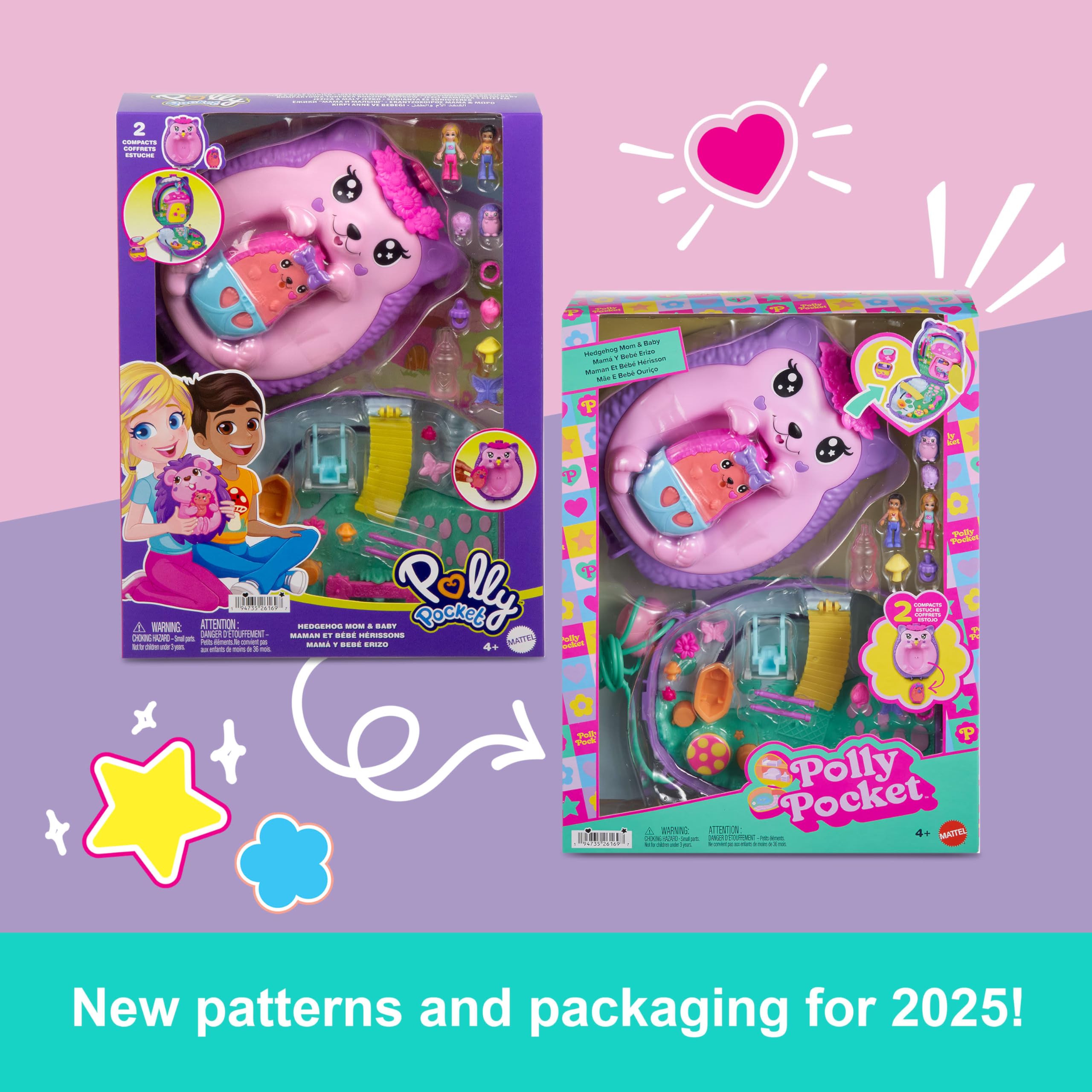Polly Pocket 2-in-1 Travel Toy with 2 Micro Dolls and 16 Accessories, Hedgehog Purse Playset JBJ91 6