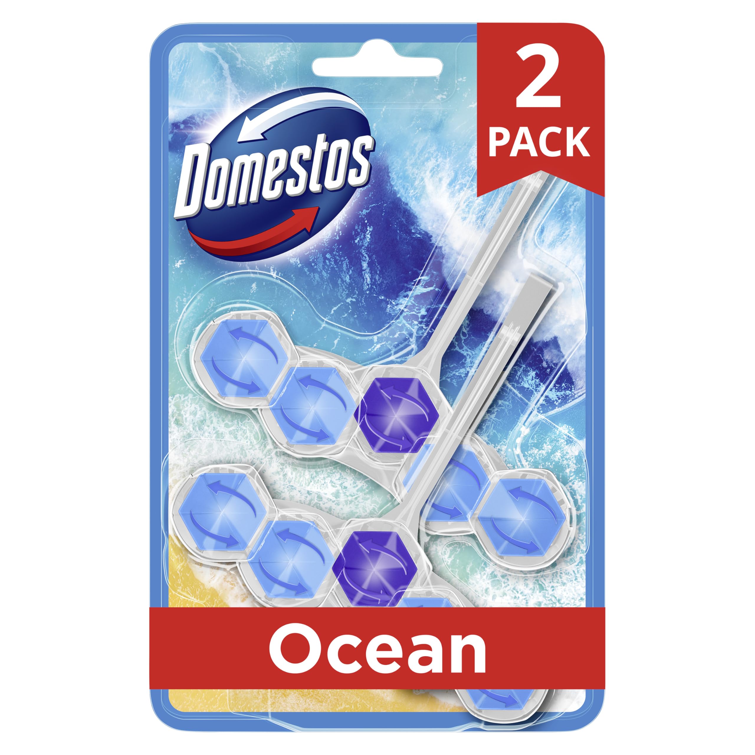 Domestos Power 5 Ocean Toilet Rim Blocks - 2 Count (50g Each) | Limescale Prevention & Rich Foam 1