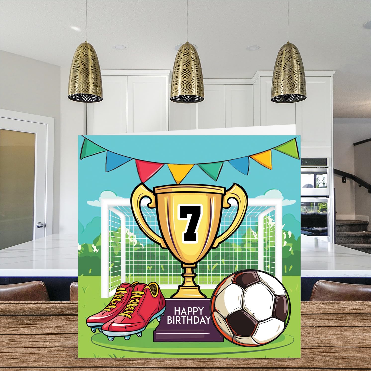 Stuff4 7th Birthday Card for Boys - Football Trophy Design | 145mm Square | Includes Envelope 3