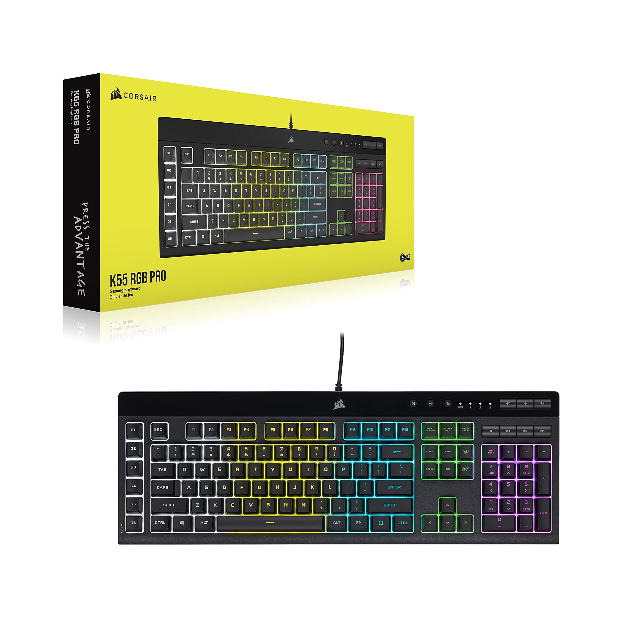 CORSAIR K55 RGB PRO Membrane Wired Gaming Keyboard – IP42 Dust and Spill-Resistant – 6 Macro Keys with Elgato Integration – iCUE Compatible – QWERTY UK – PC, Mac, Xbox – Black 2