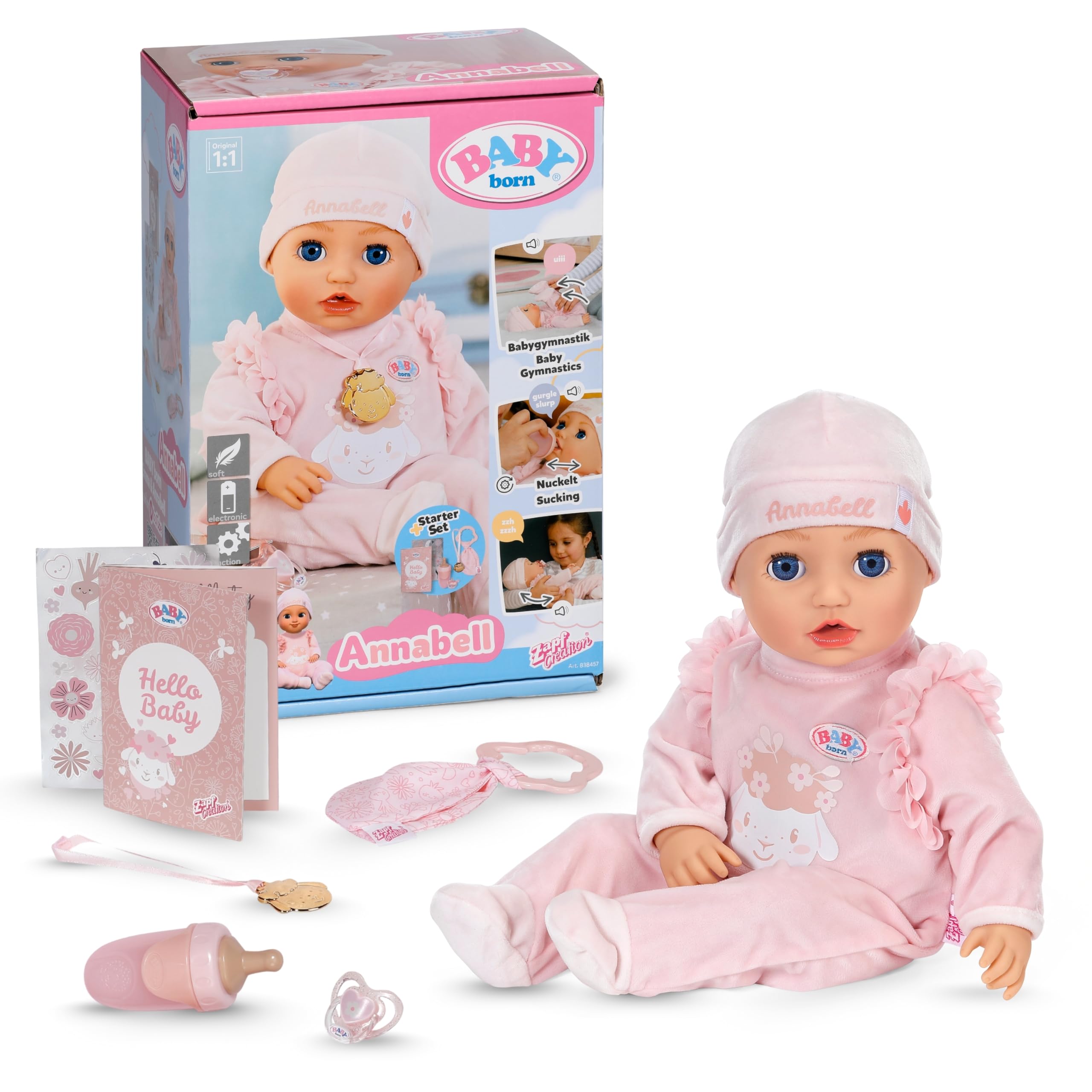 BABY born Annabell Soft Doll - 43cm, Interactive, Rosa | Ages 3+
