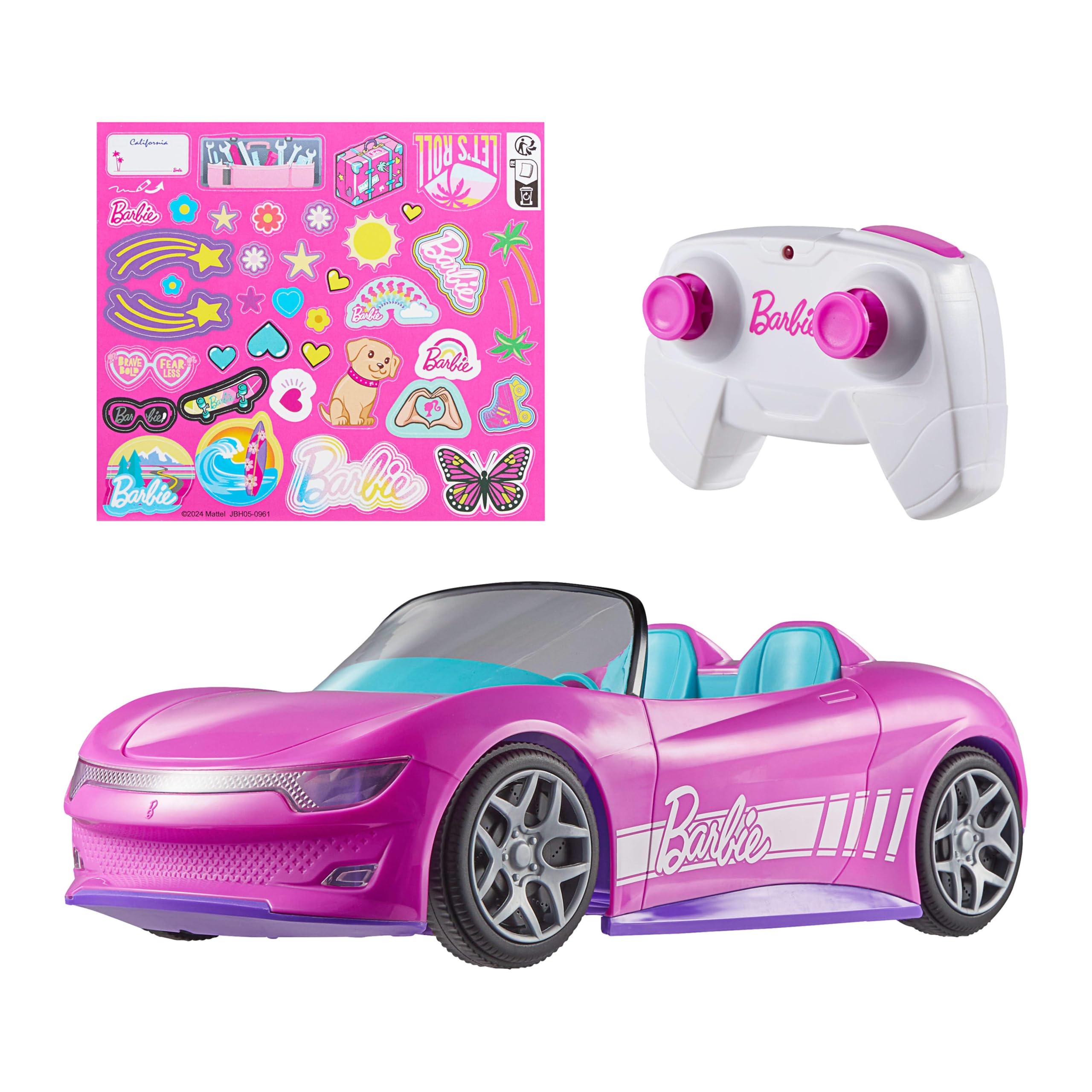 Hot Wheels RC Barbie Convertible Toy Car - Remote-Controlled Pink Vehicle for 2 Barbie Dolls 1