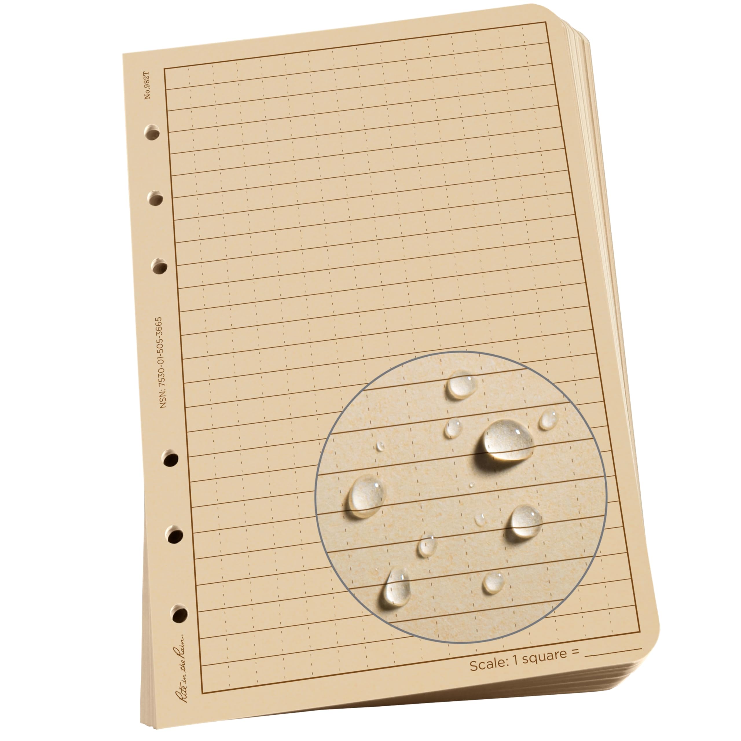 Rite in the Rain Waterproof Loose Leaf Paper - 6-Hole Punch, 4 5/8" x 7", Tan, 100 Sheets