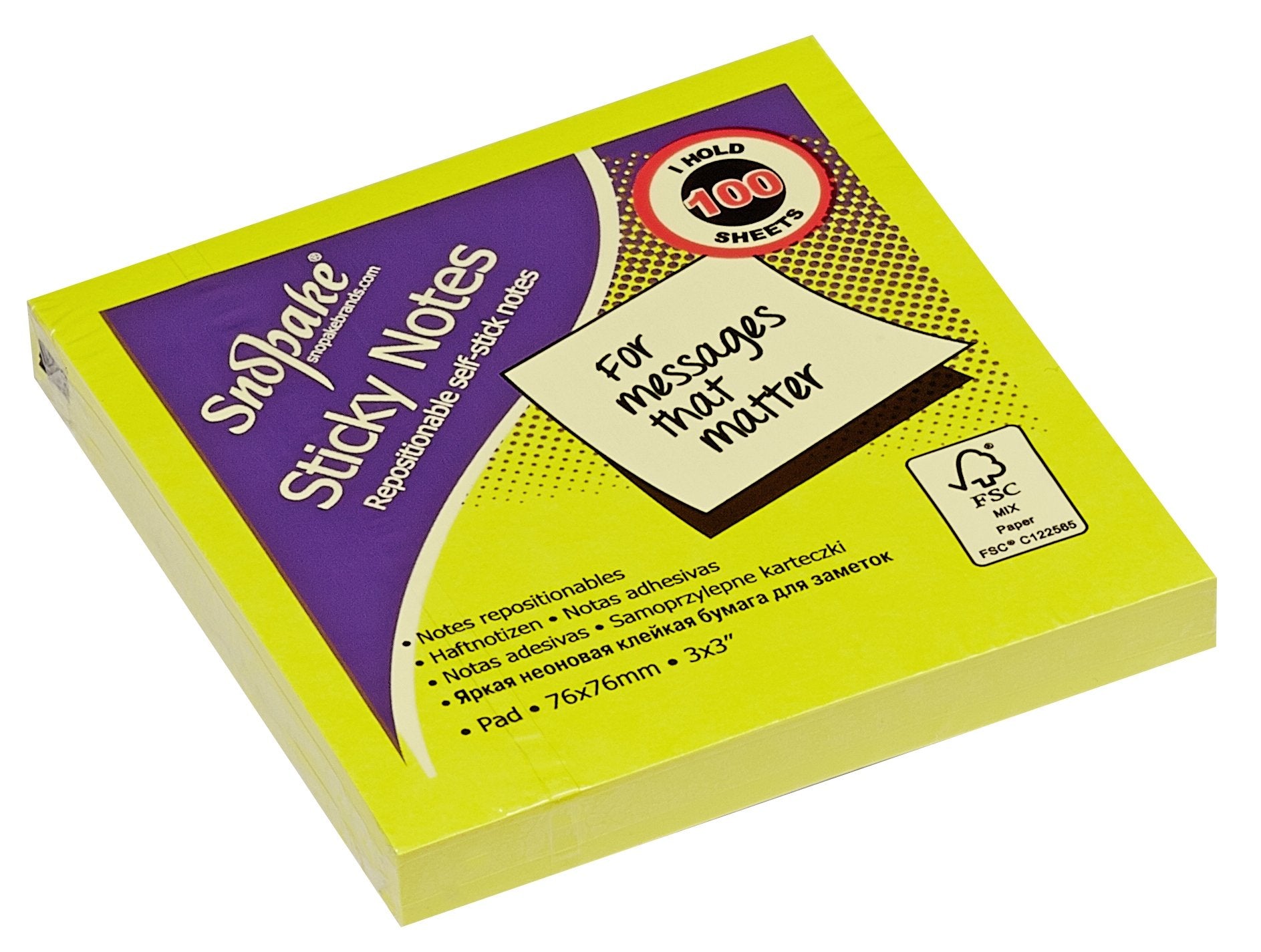 Snopake Neon Assorted Sticky Notes, 100 Sheets per Pad 13527, 76 x 76 mm (P 4