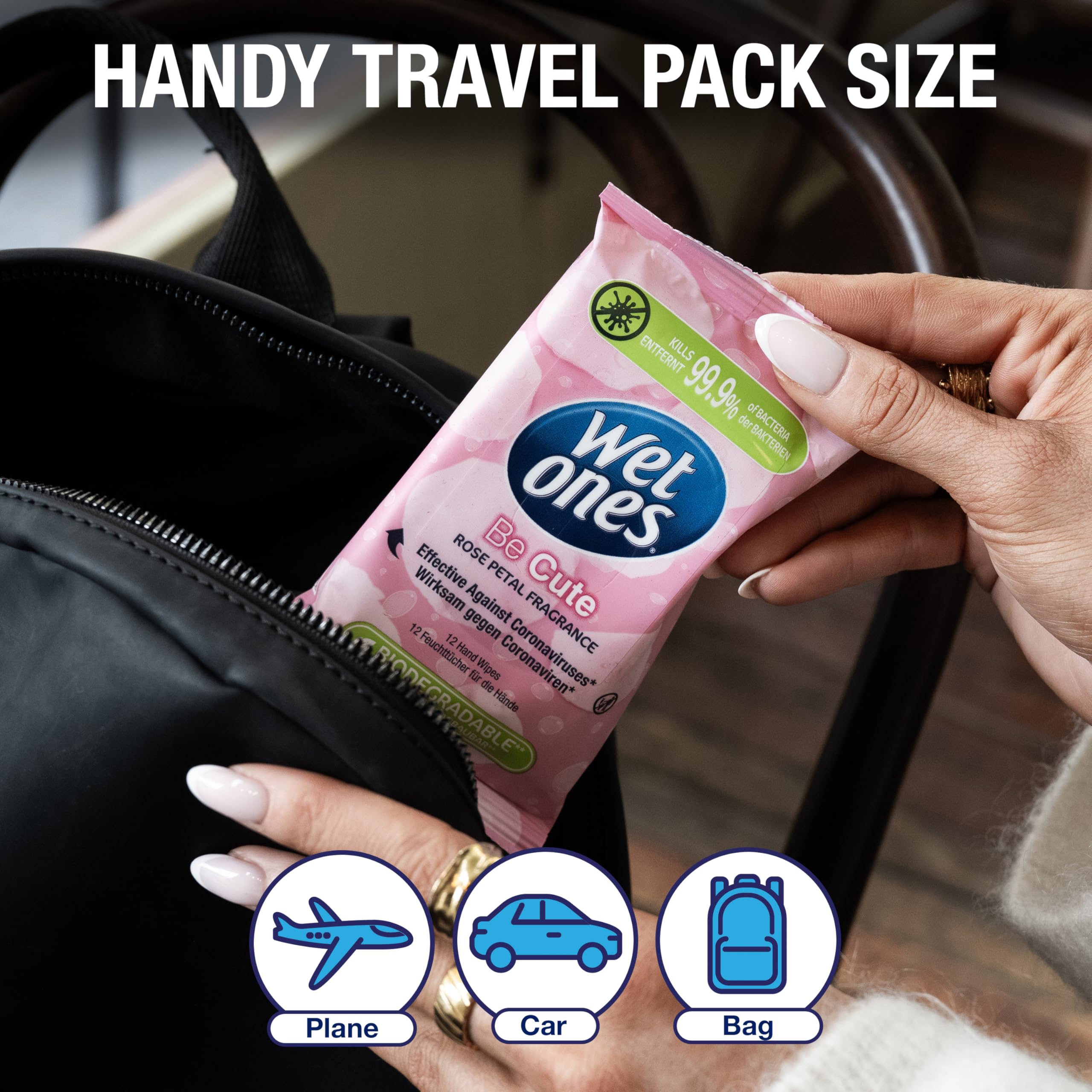 Wet Ones Be Cute Antibacterial Biodegradable Hand Wipes - Rose Scent, 12 Count Pack (144 Total Wipes) 5