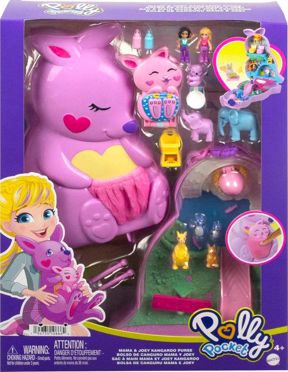 Polly Pocket Mama and Joey Kangaroo Purse 2-in-1 Compact Playset - Ages 4+ 6