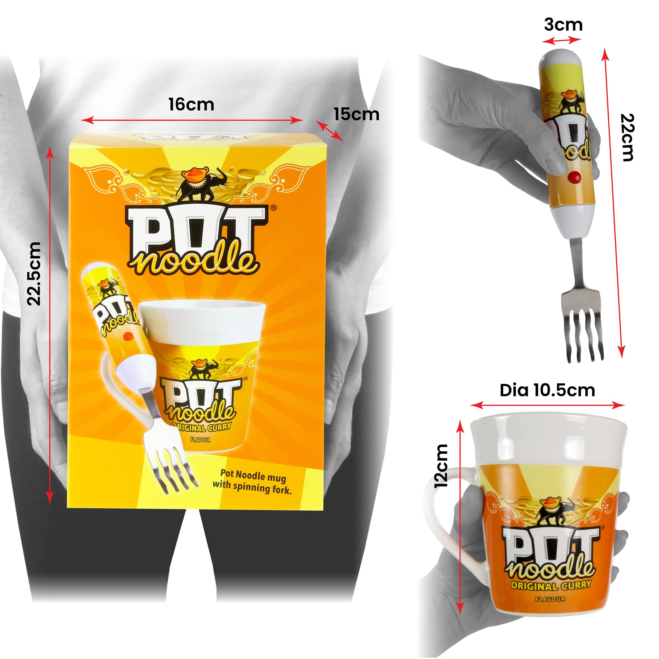 Kimm & Miller Pot Noodle Gift Set with Spinning Fork & Mug - Original Curry Novelty