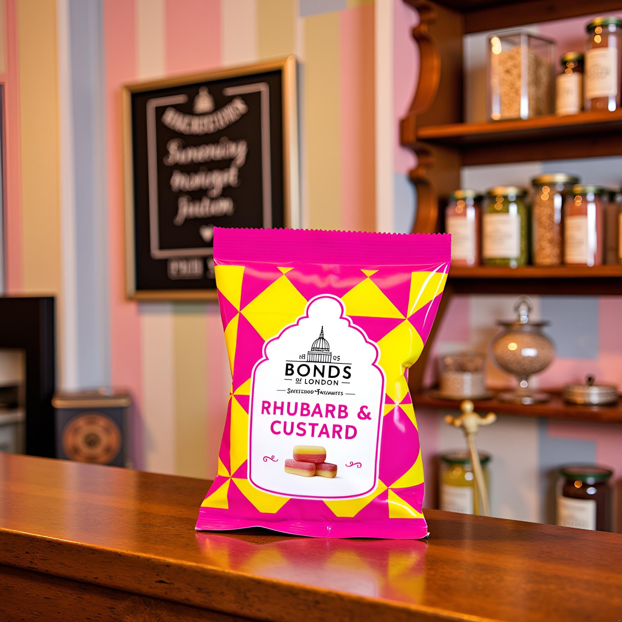 Bonds of London Rhubarb & Custard Boiled Sweets, Retro Gift Bags, Vegetarian Friendly, 130g (Pack of 12) 11