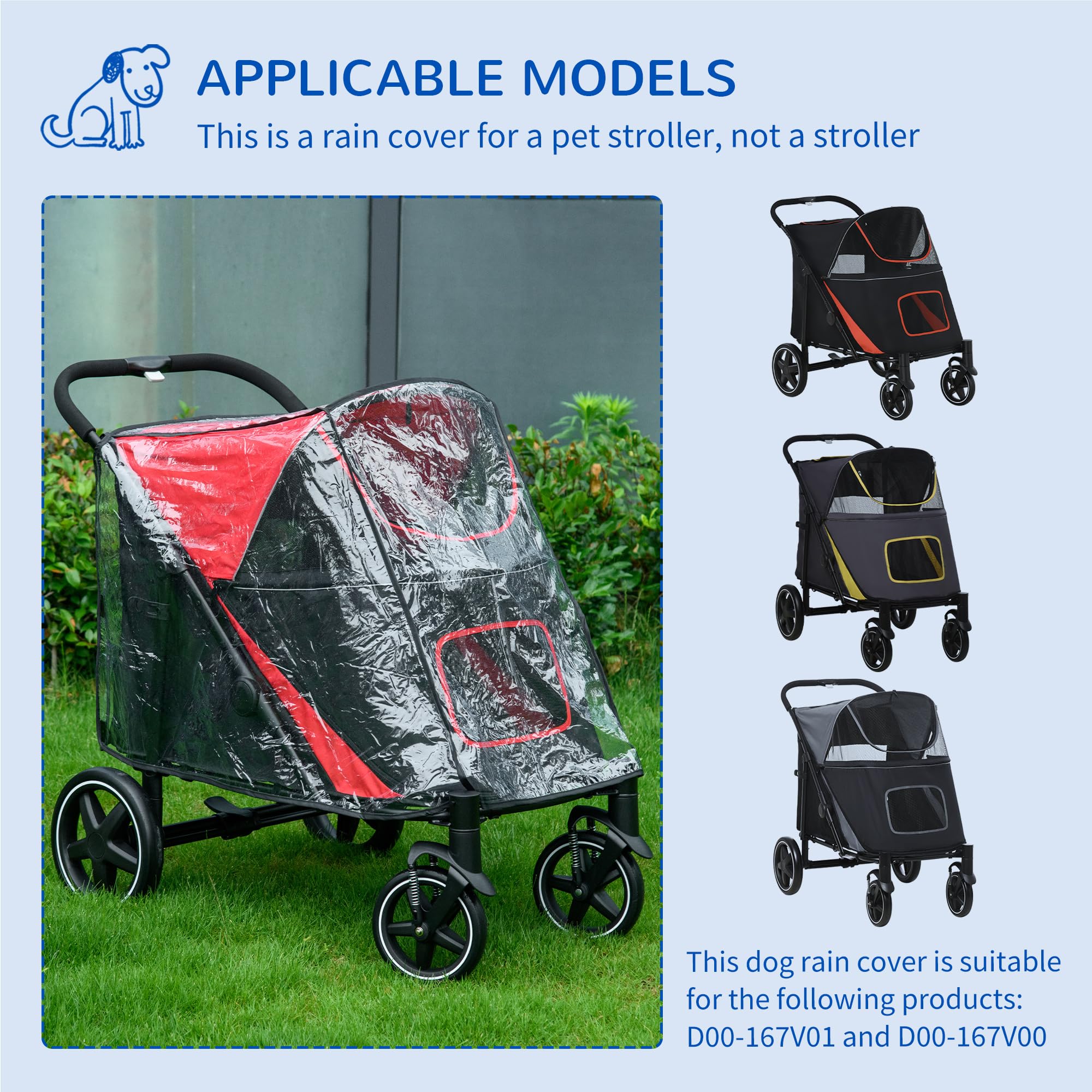 PawHut Dog Stroller Rain Cover - Transparent Plastic | Foldable | Rear Entry 3