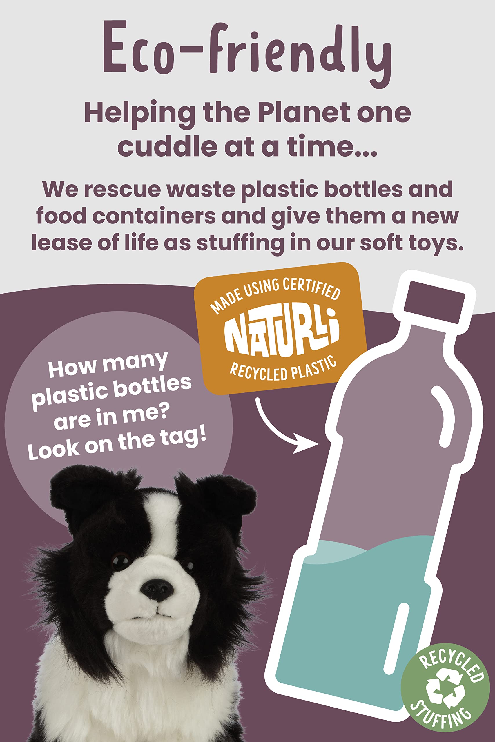 Living Nature Border Collie - Realistic Eco-Friendly Plush Dog Toy, 20cm 5