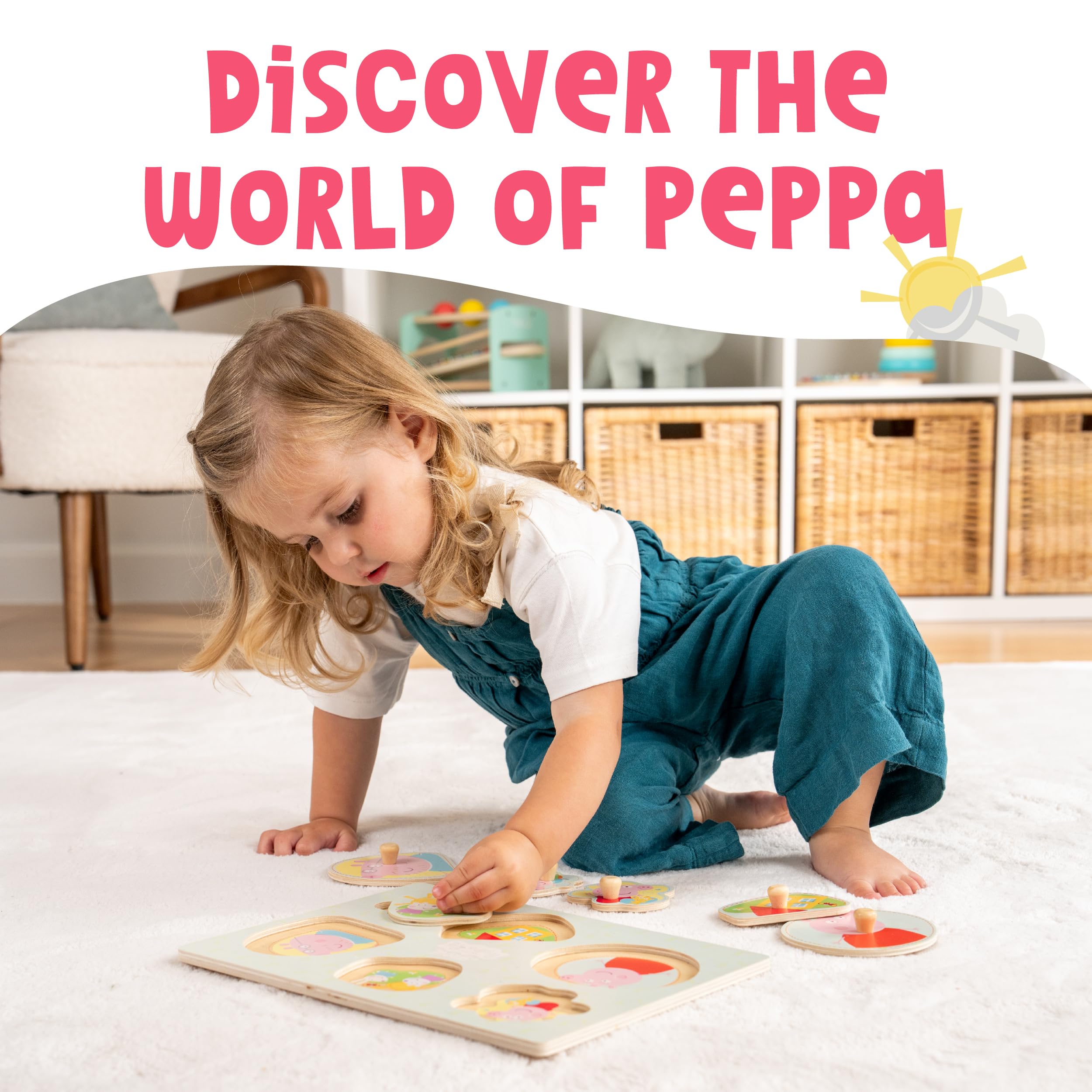 Peppa Pig Wooden Puzzle for Toddlers 12+ Months with Easy-Grip Handles | 6 Shapes 3