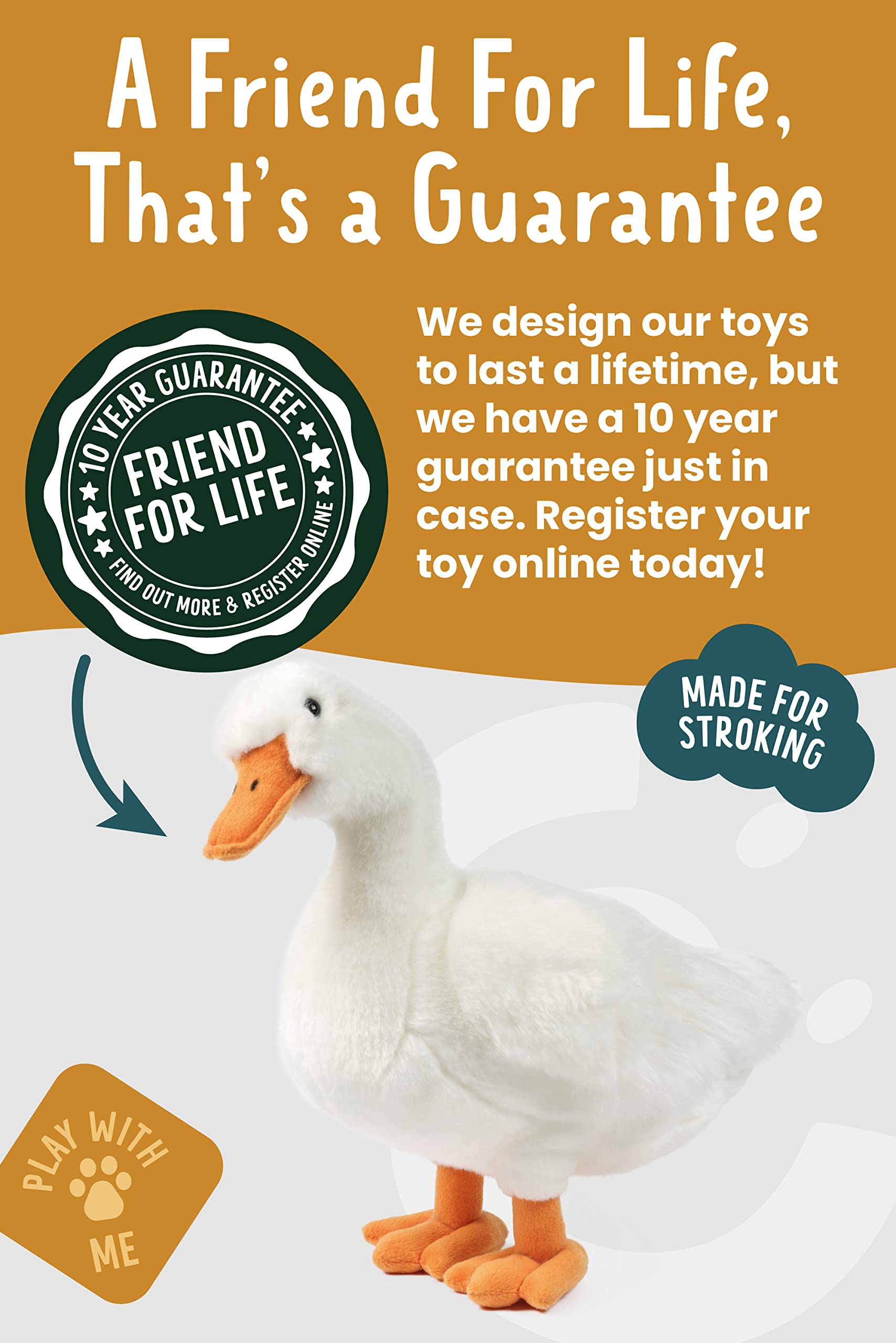 Living Nature Large Duck Plush Toy - Realistic Soft Cuddly Duck with Educational Fact Tag, 35cm 12