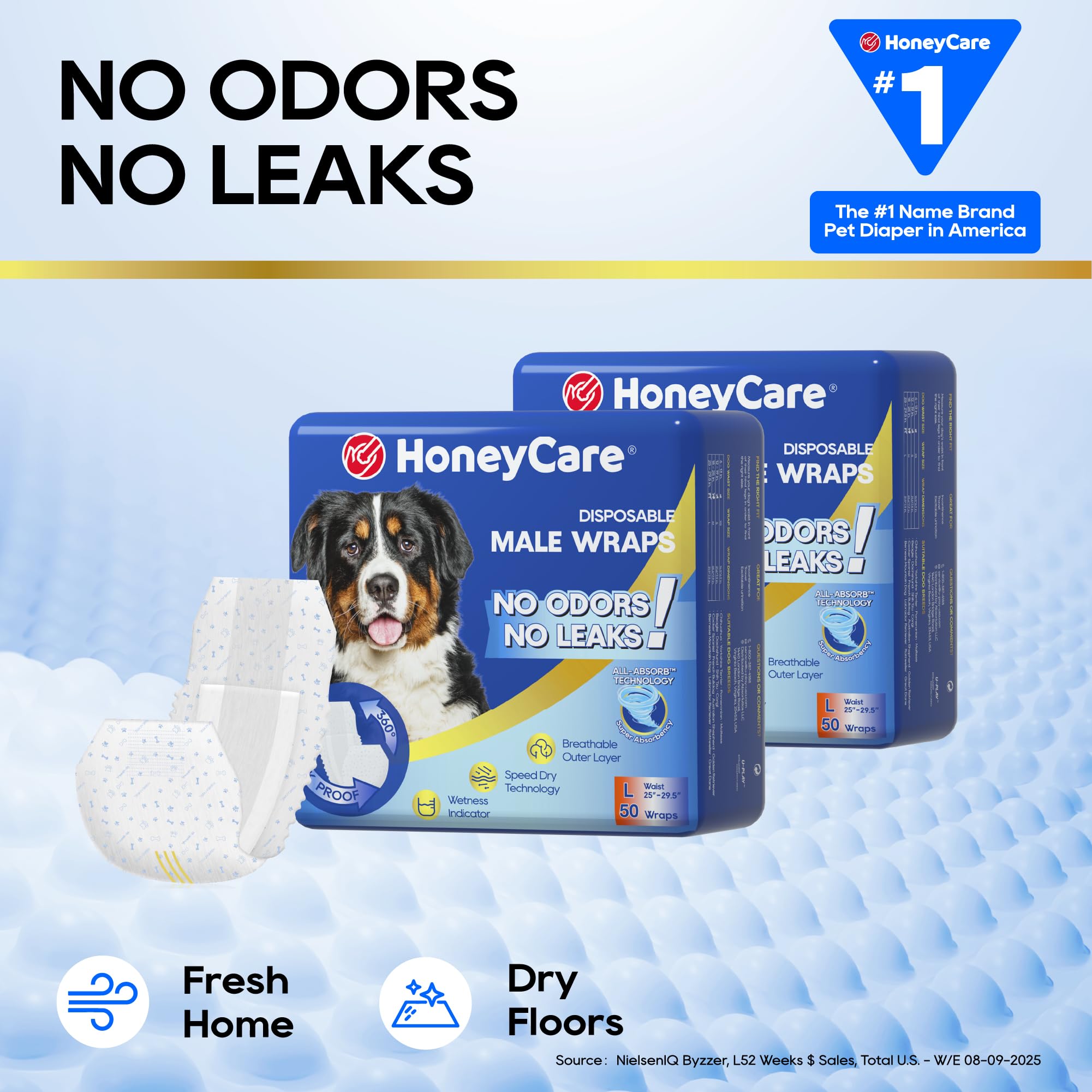 HONEY CARE All-Absorb A24 Male Dog Wraps - Large Size, 50 Count, Blue and White 6