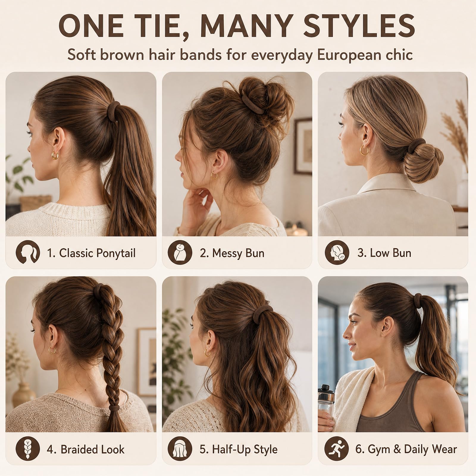 Admygo Elastic Hair Ties - 50 Pack Seamless Thick Hair Ties | Dark Brown | High Elasticity 6