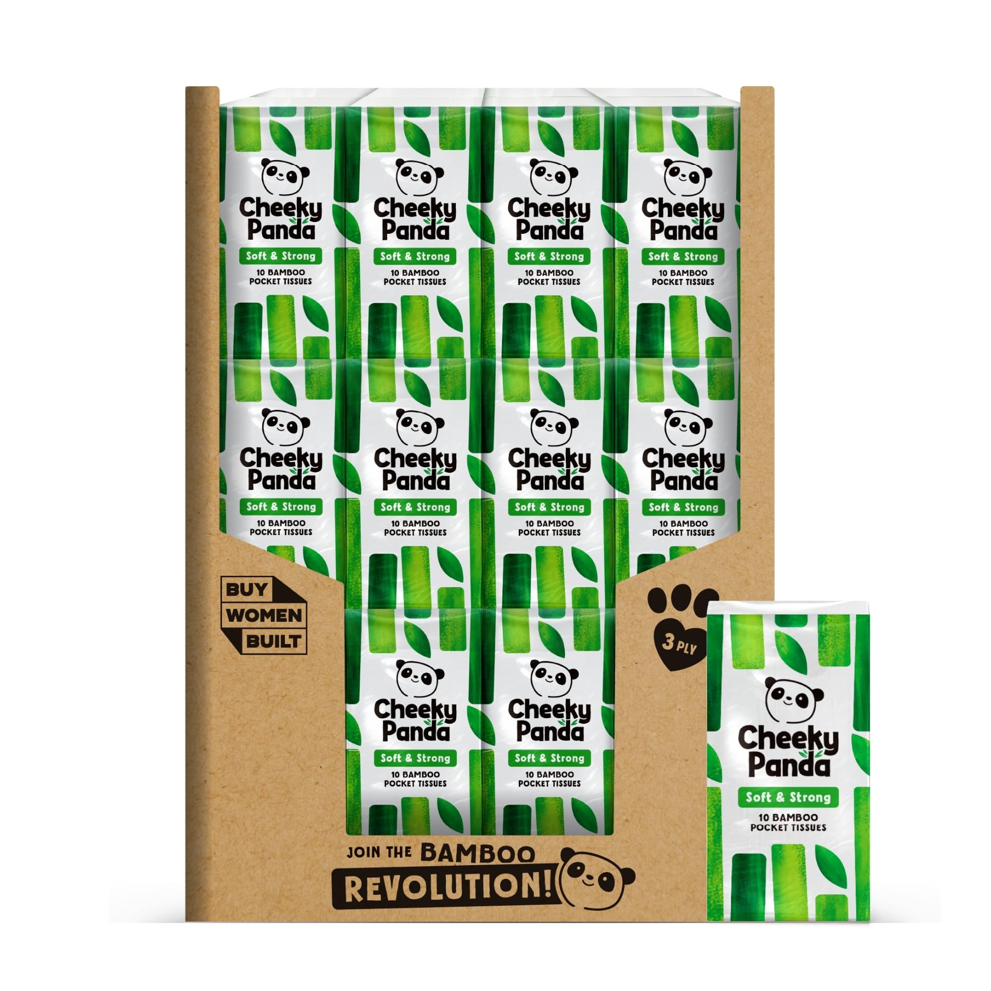 The Cheeky Panda Bamboo Pocket Tissues - Bulk Box of 96 Packs (10 Tissues Each) | Hypoallergenic 1