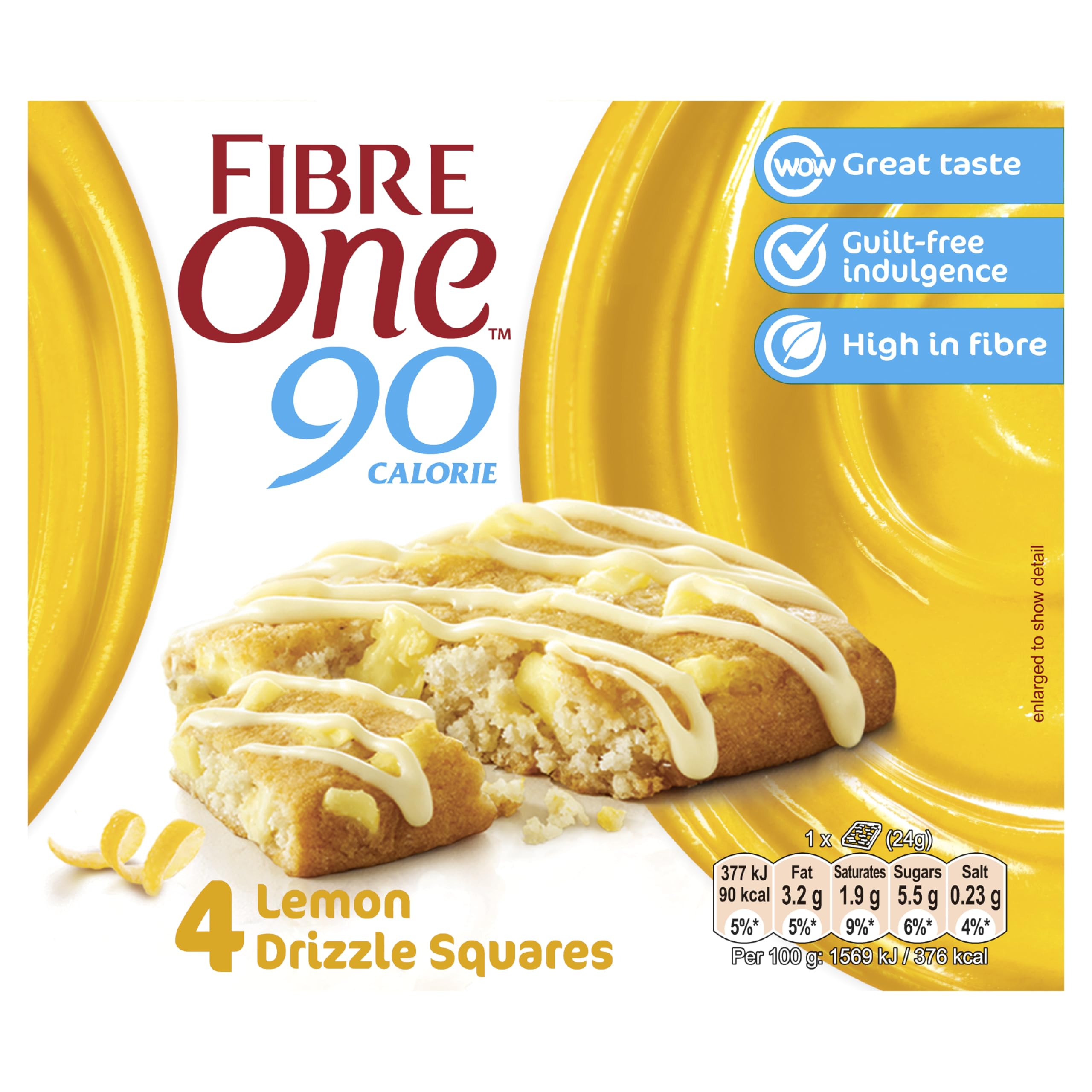 Fiber One 90 Kalorien Lemon Drizzle Squares, ballaststoffreicher Snackriegel mit Zitronengeschmacksstücken und Drizzle, 24 g (7er-Packung)