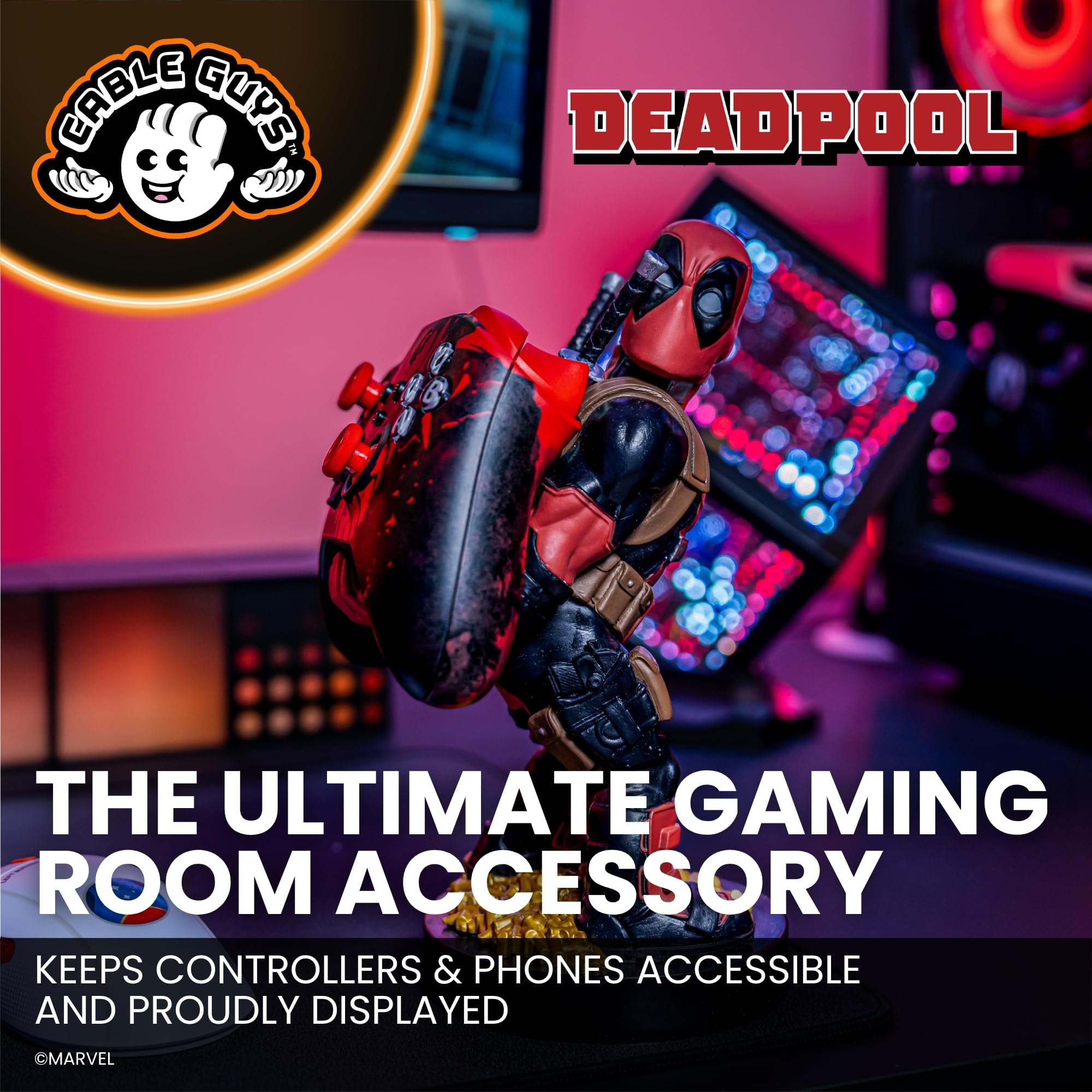 Cableguys Marvel 'Rear View Deadpool' Controller & Phone Stand | Red Silicone | 8.5 Inches Tall 3