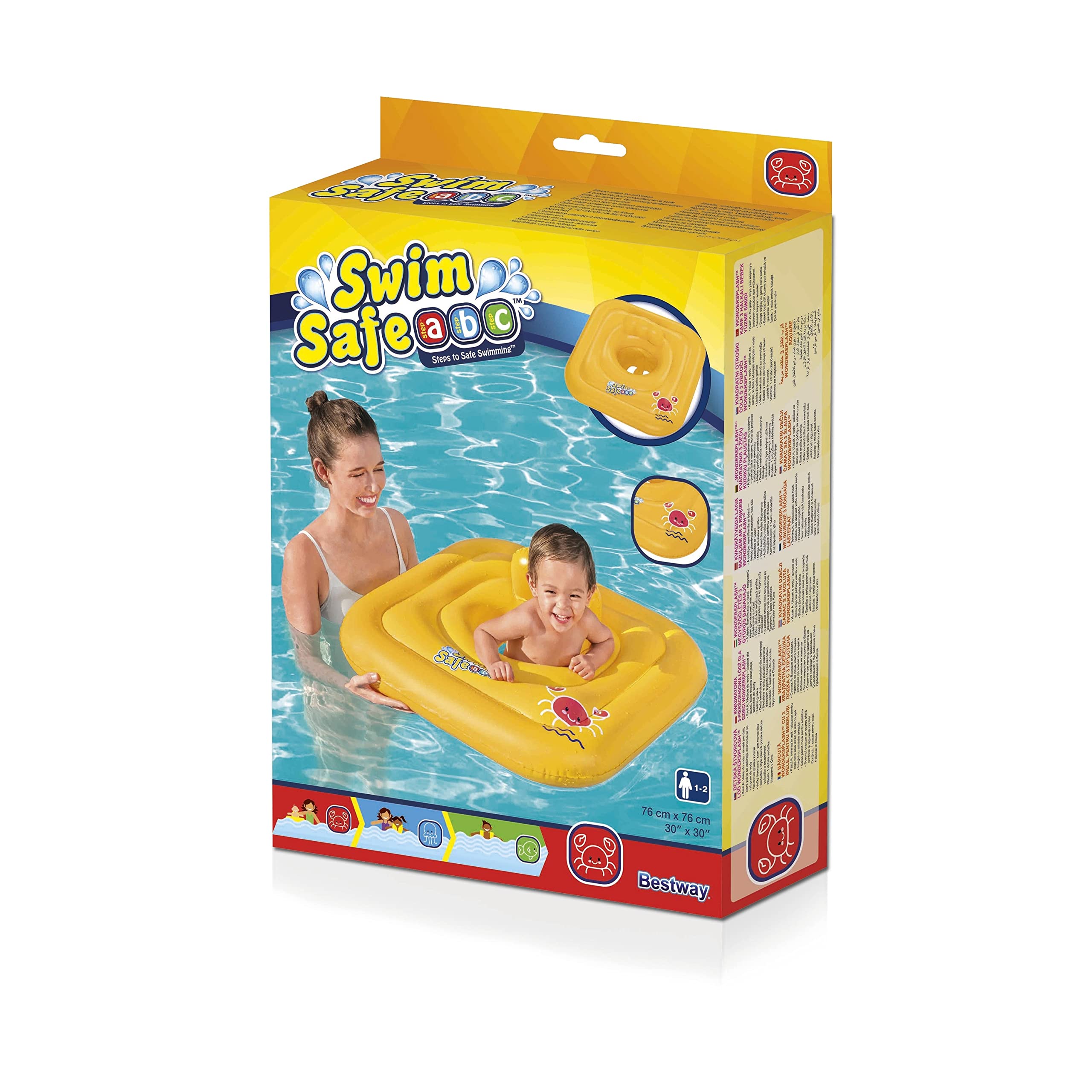 Bestway Swim Safe ABC WonderSplash Square 3-Ring Baby Boat Float - Ages 1-2, Max 15KG, Yellow 4