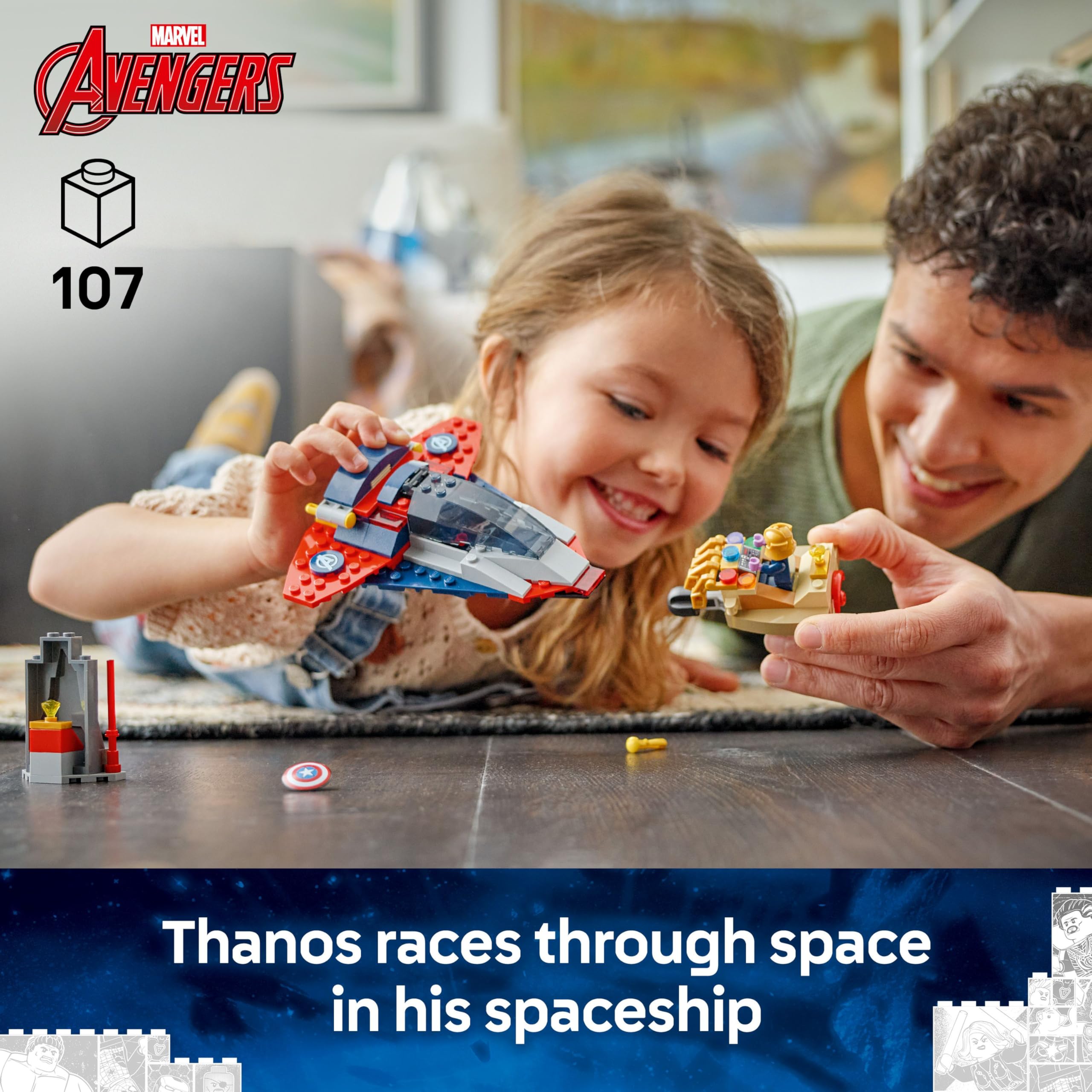 LEGO Marvel Captain America vs. Thanos - Super Hero Building Playset with Quinjet & Infinity Gauntlet Spaceship 4