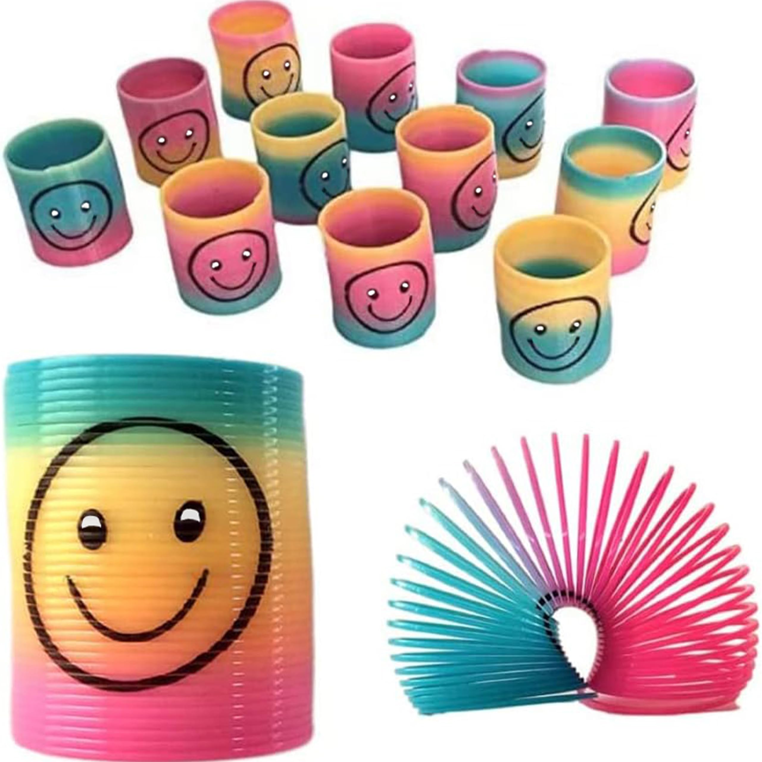 SHATCHI 6Pcs Rainbow Smile Face Springs - Stretches Up To 1 Meter | Plastic Wind-Up Toy