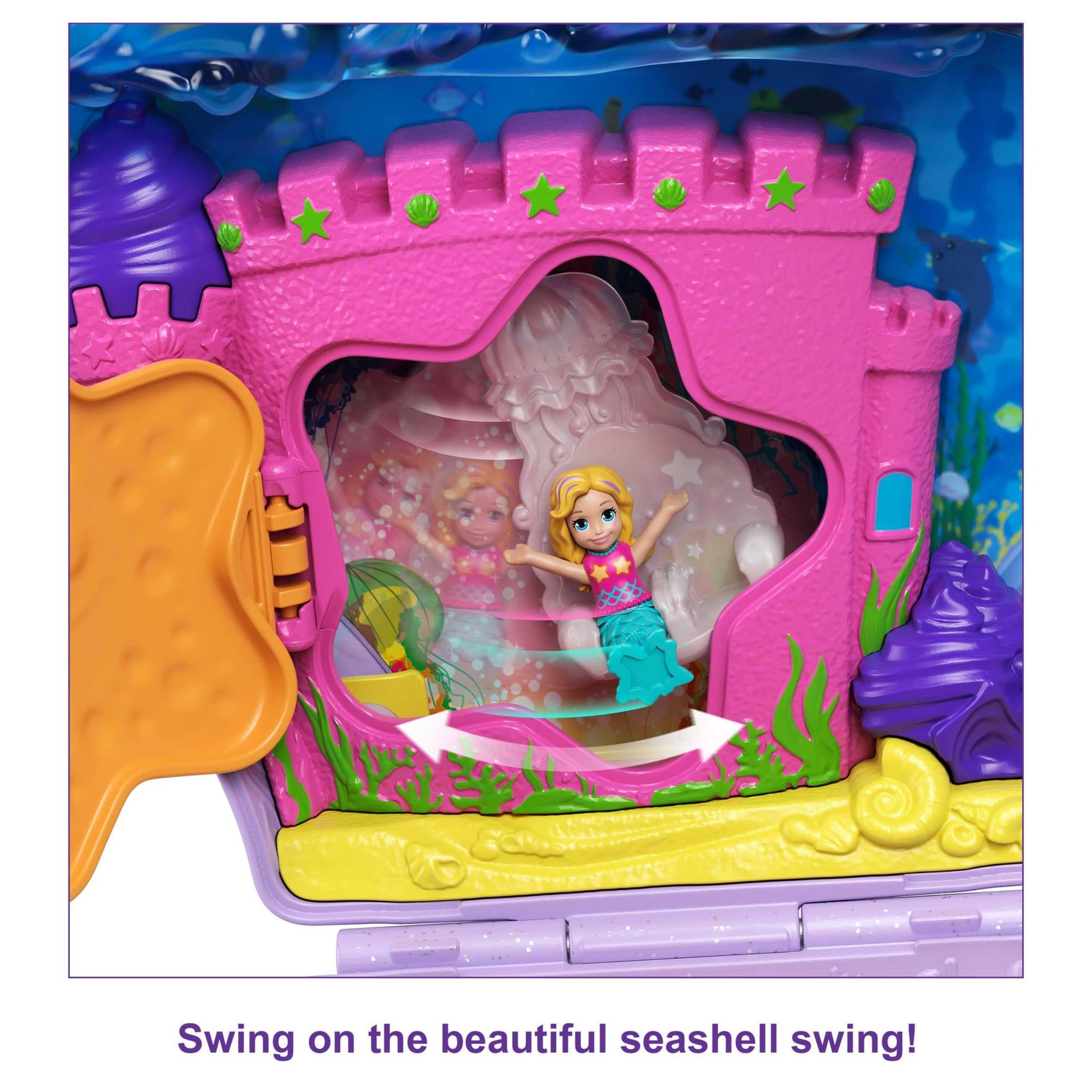 Polly Pocket Micro Tiny Power Seashell Purse Playset - Mermaid Theme, 2 Dolls | Ages 4+ 4