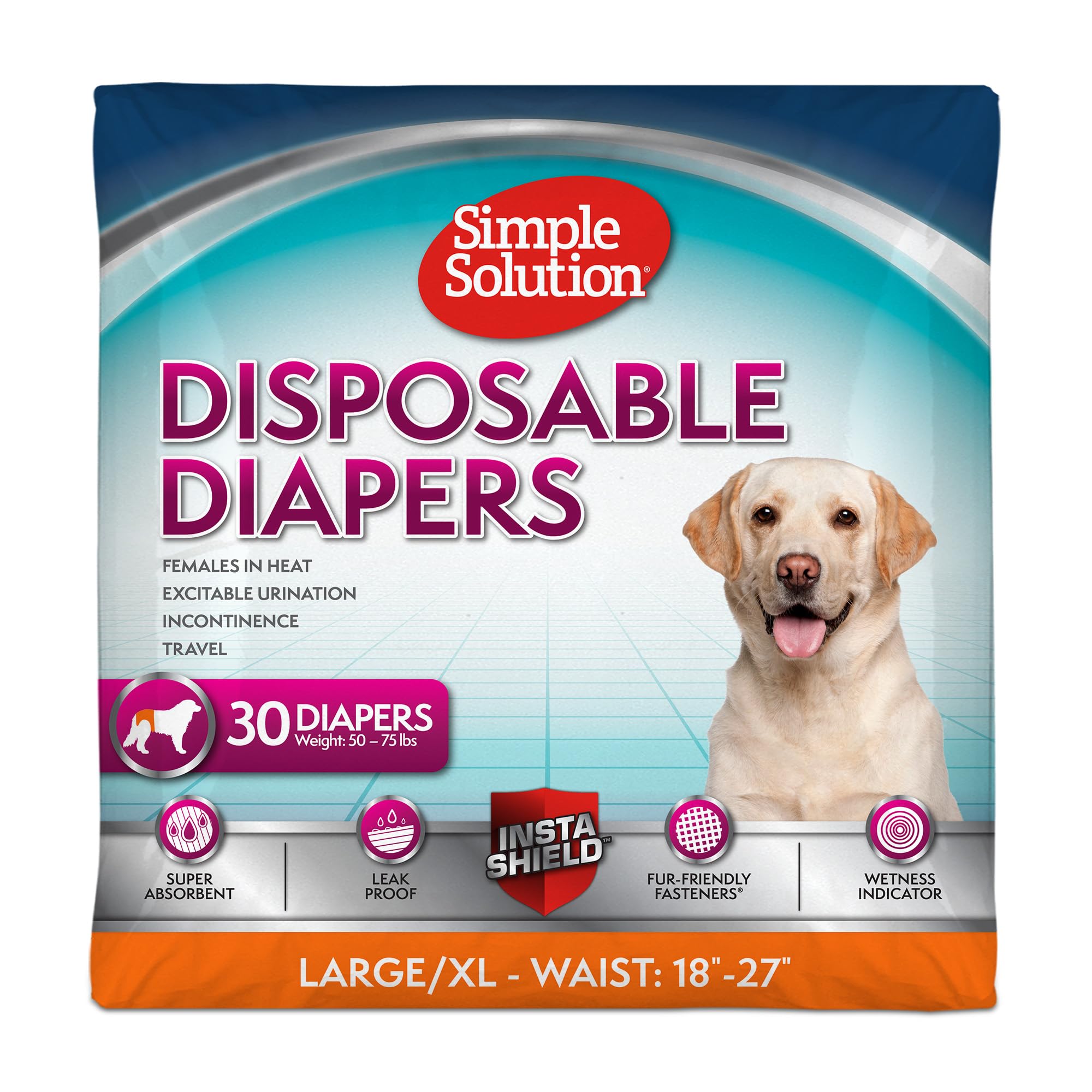 Simple Solution True Fit Disposable Dog Diapers for Female Dogs | Size L/XL | 18-27 inch Waist