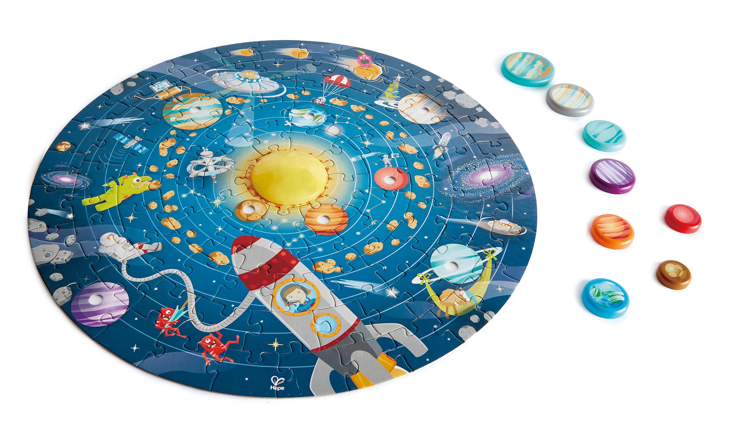 Hape Solar System Puzzle with LED Sun and 3D Spinning Planets 4