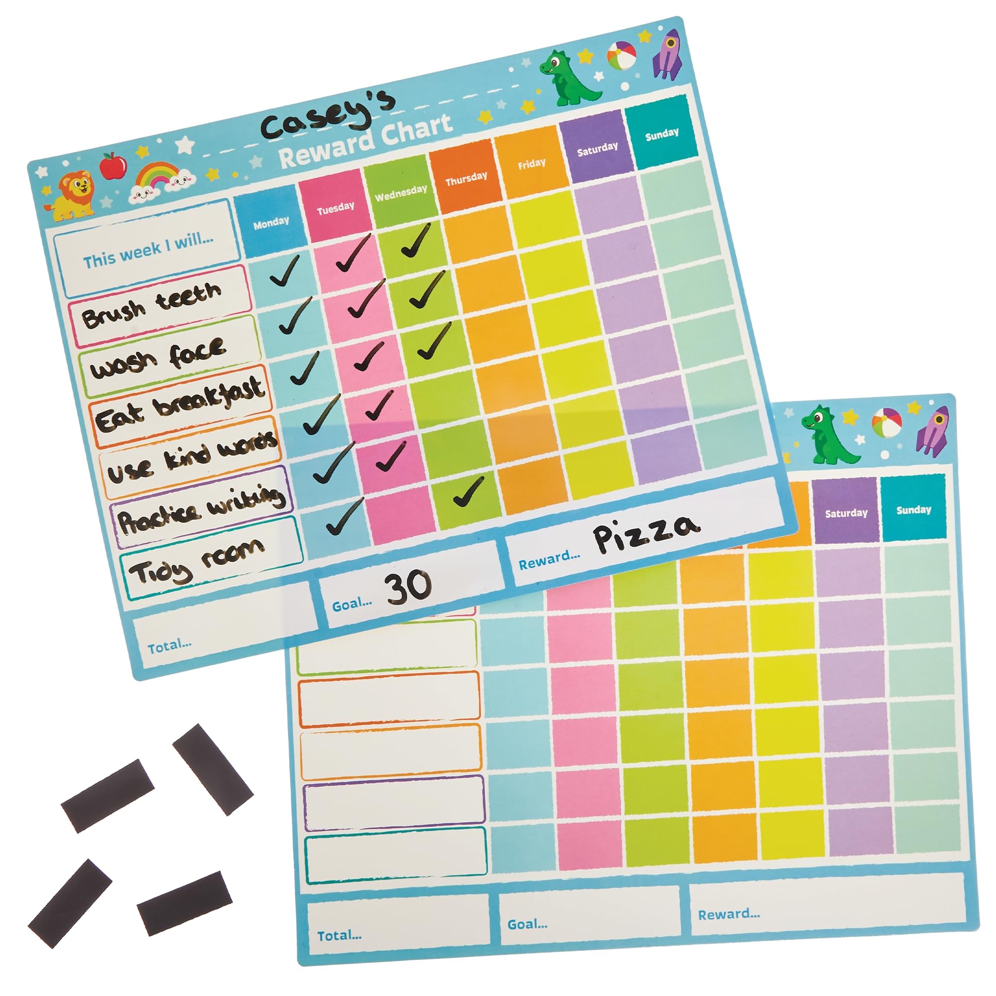 Baker Ross Magnetic Weekly Rewards Charts - Pack of 5 | Wipeable Surface | 30cm x 23cm 1