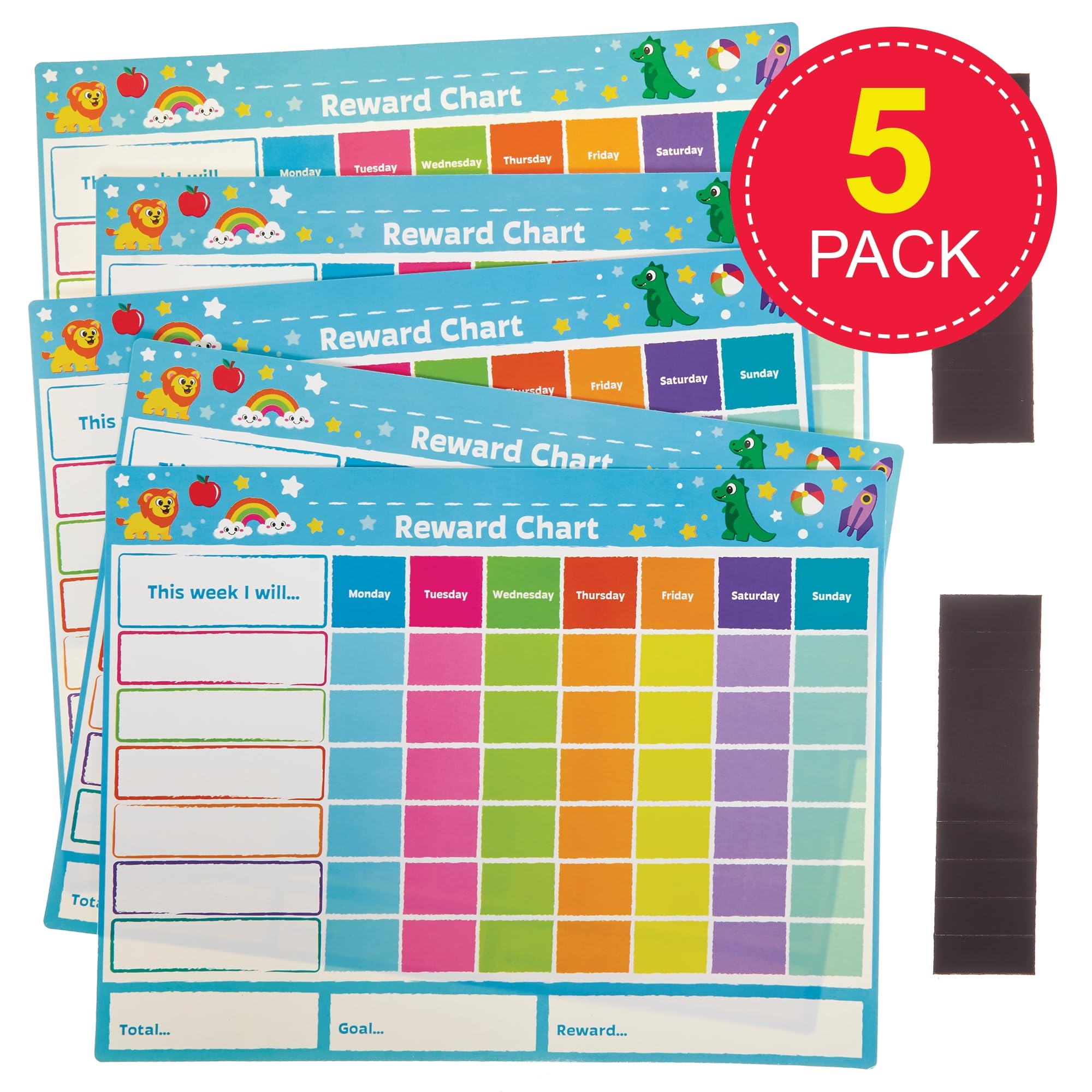 Baker Ross Magnetic Weekly Rewards Charts - Pack of 5 | Wipeable Surface | 30cm x 23cm 2
