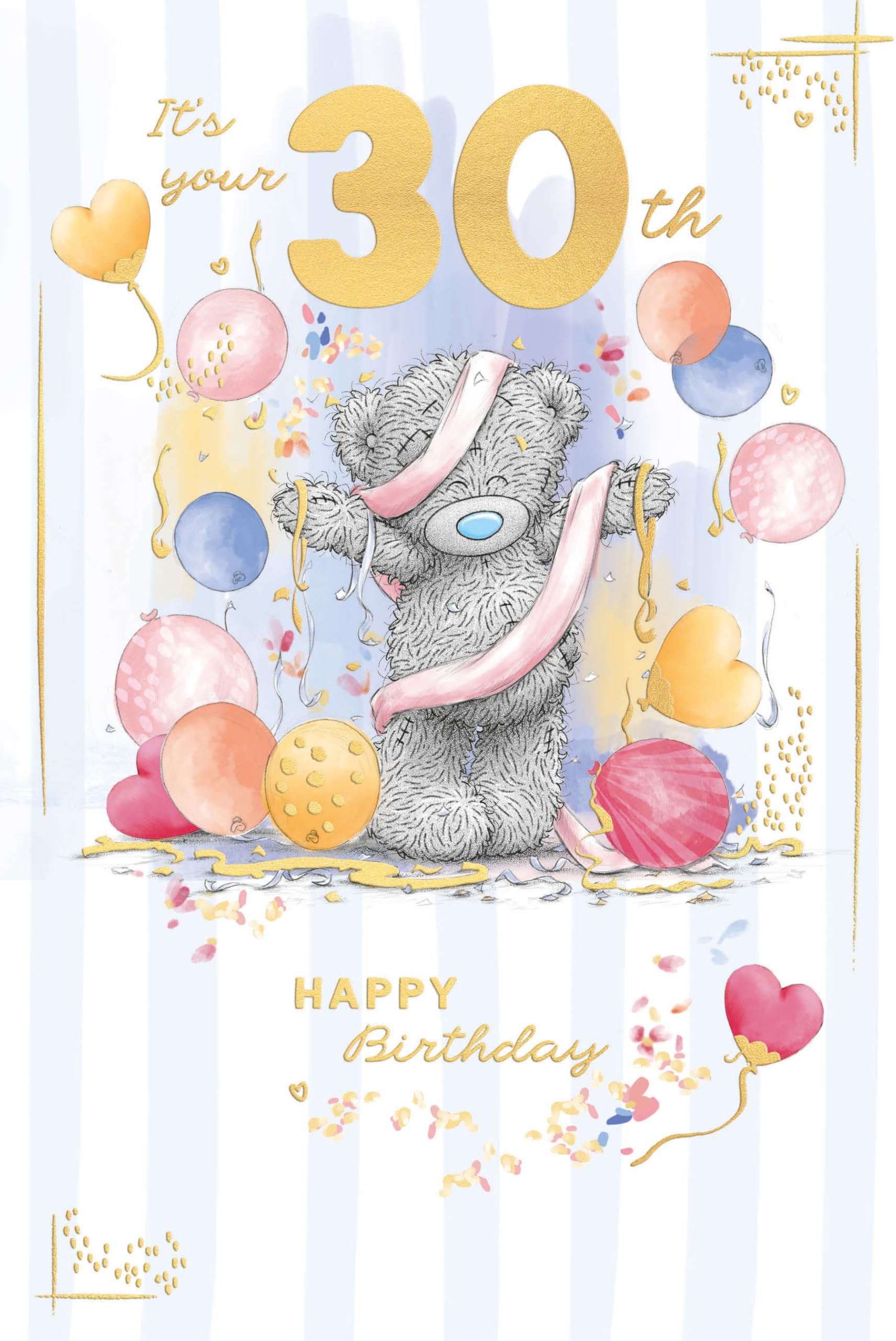 Me To You Tatty Teddy Luxury Gold Embellished Birthday Card - 30th, 6 x 9 Inches