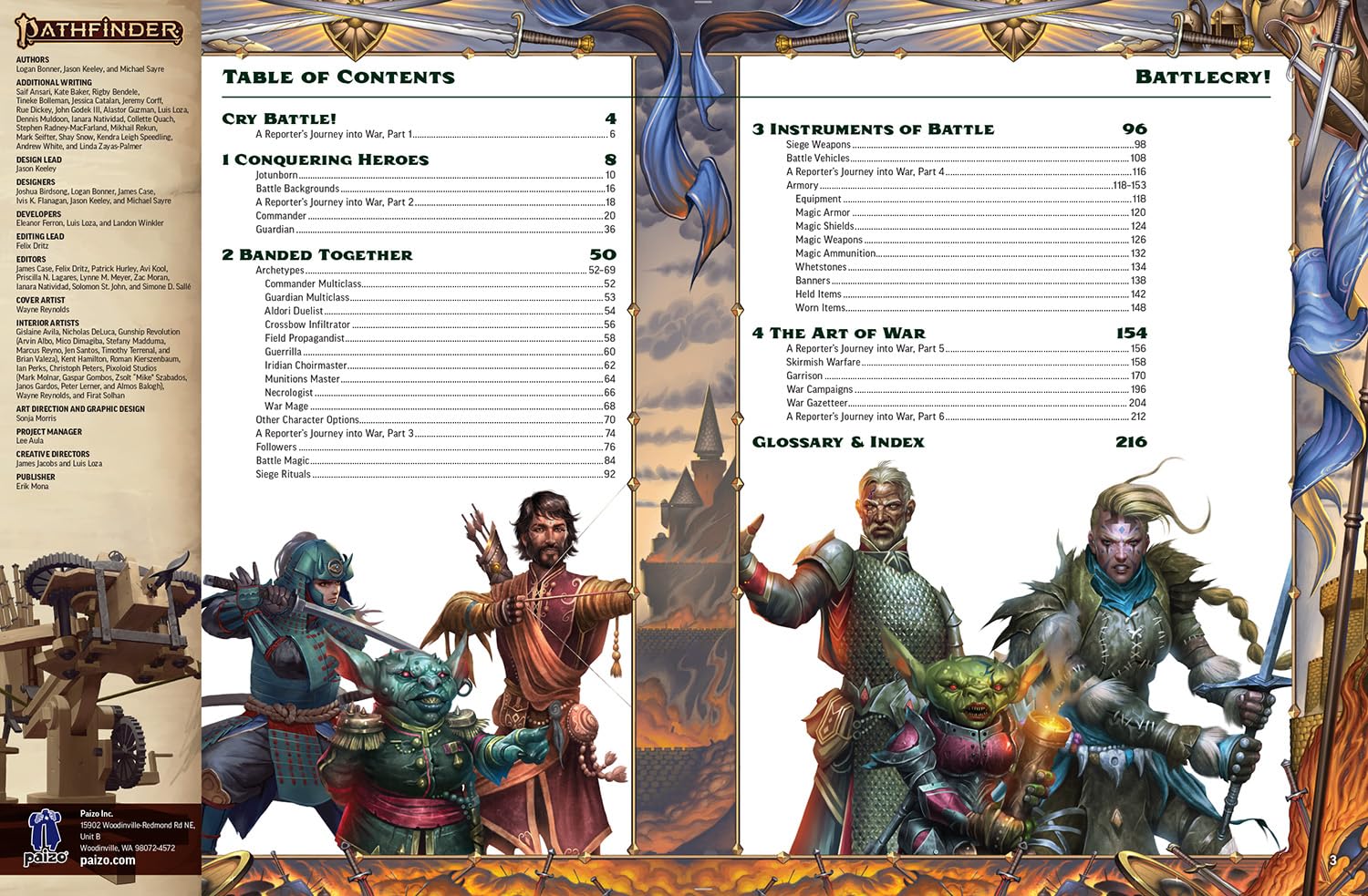 Paizo Pathfinder Battlecry! Reference Book | Pathfinder Second Edition Remaster | Hardcover 2
