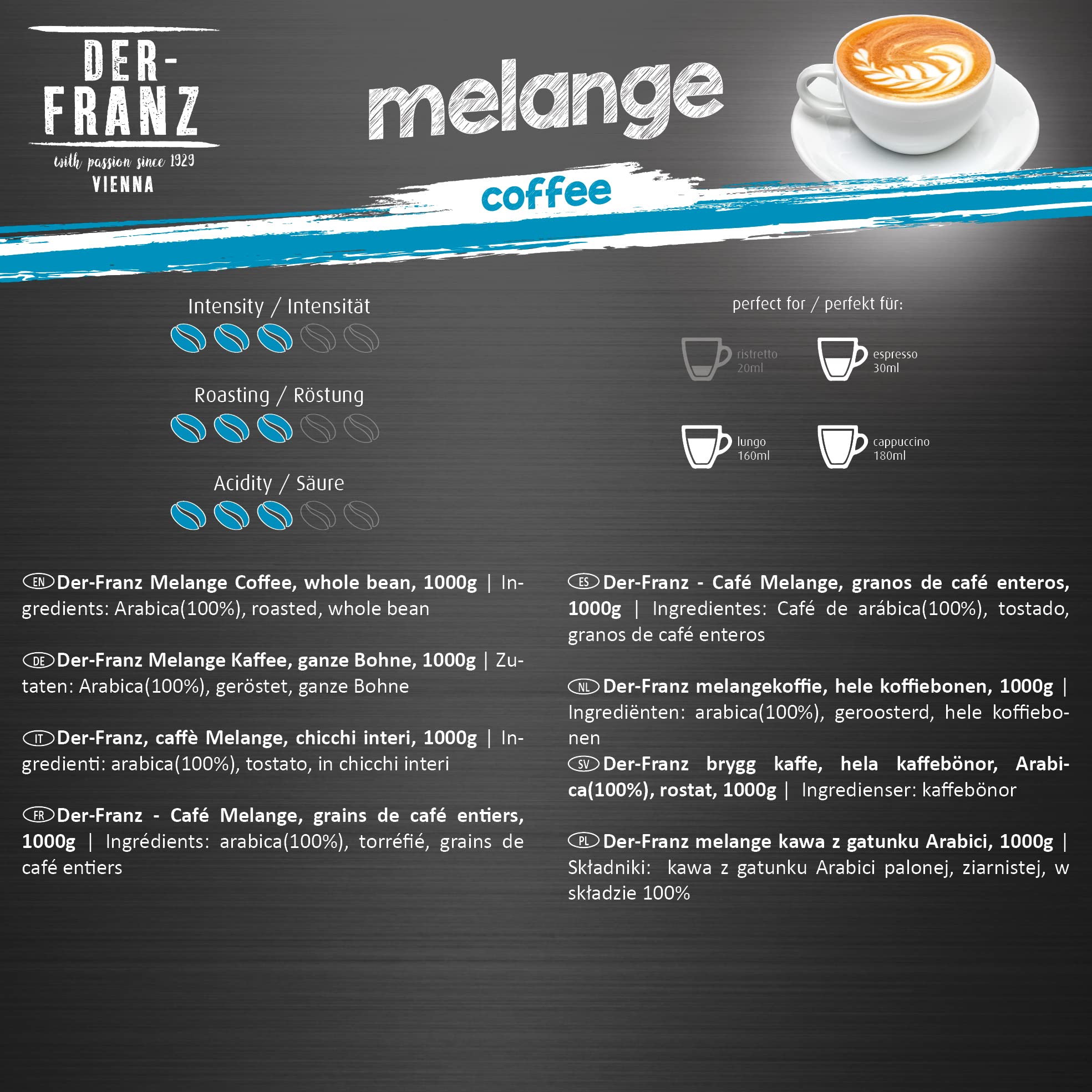 Der-Franz Melange Coffee - Traditional Viennese Blend | 100% Arabica Whole Bean | 1 kg 3