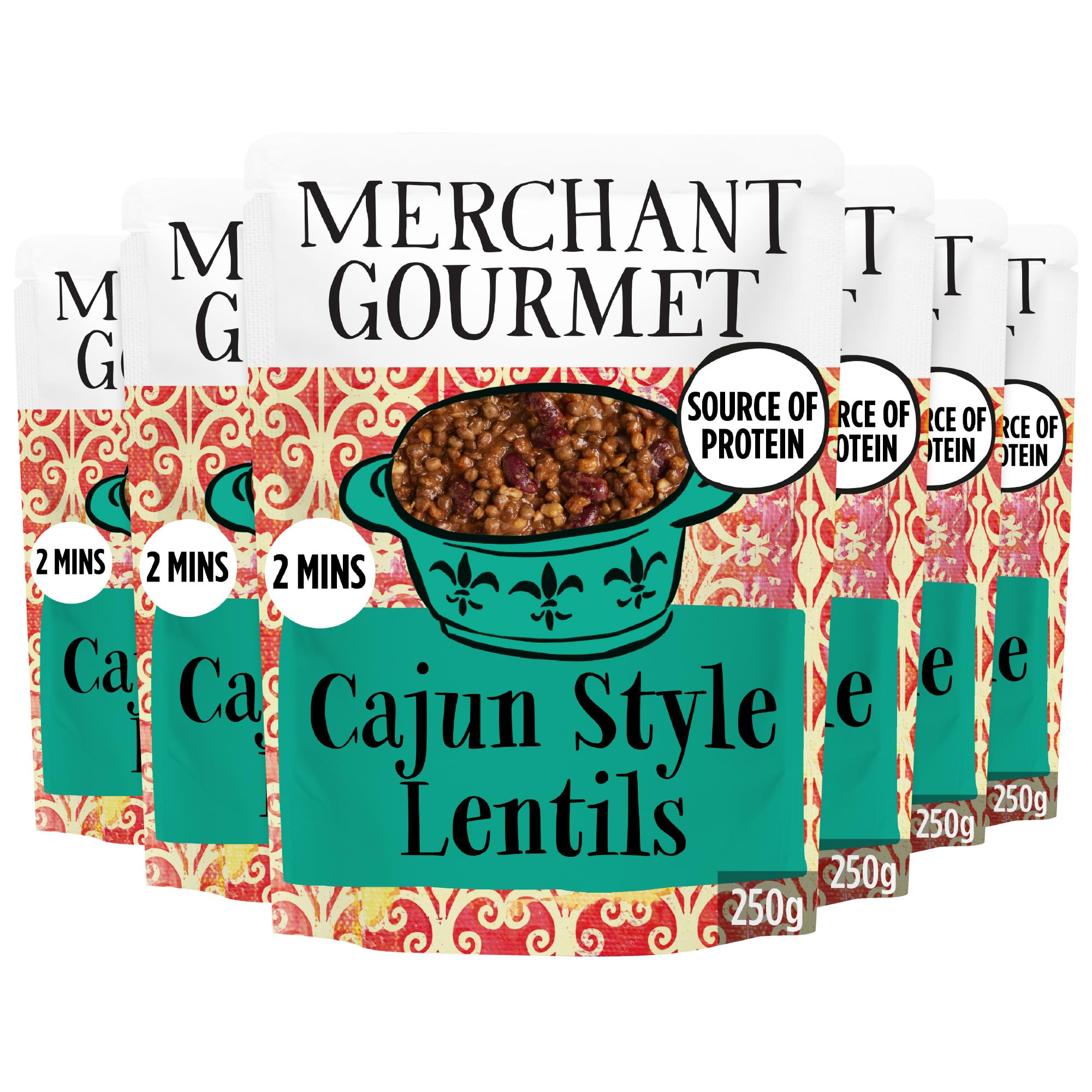 Merchant Gourmet Cooked Spicy Cajun Style Lentils & Red Kidney Beans - 6 x 250g Pouches 1