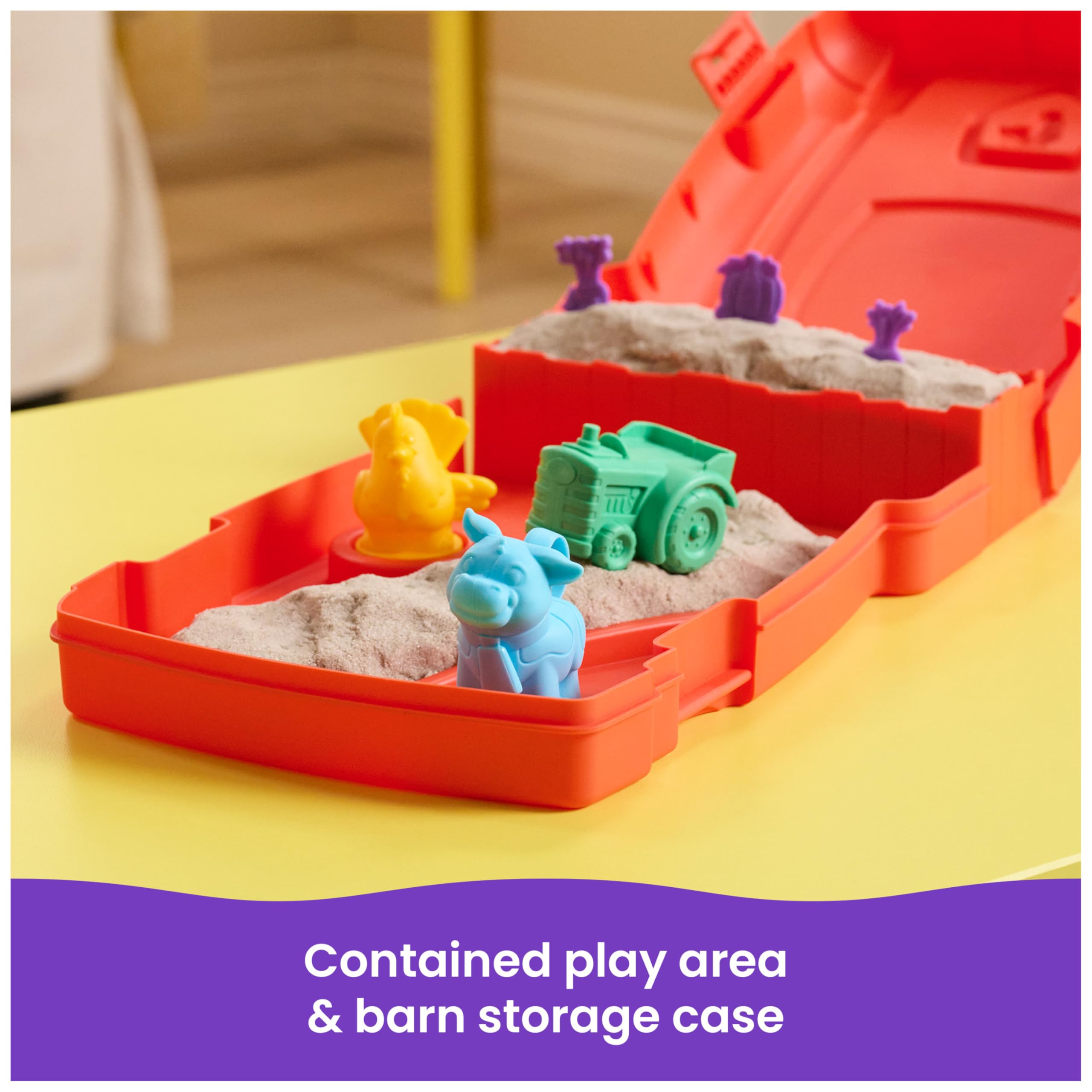 Kinetic Sand Sandy Farm Set with 340g Play Sand, 6 Tools and Moulds, Reusable Barn Storage Case 8