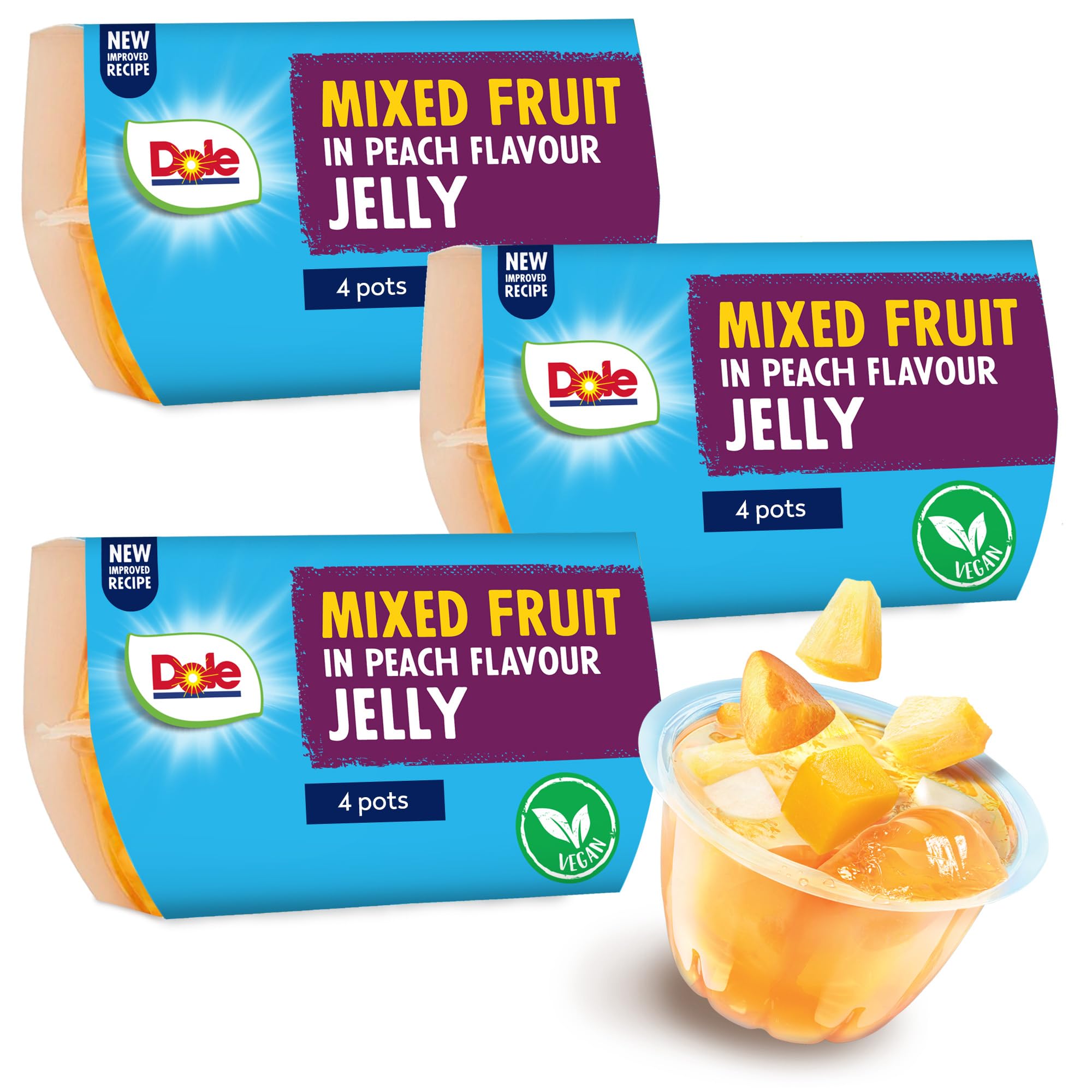 Dole Mixed Fruit In Peach Jelly - 12 Pack (3 x 4 Pots) | 100% Natural Fruit | Fat-Free 1