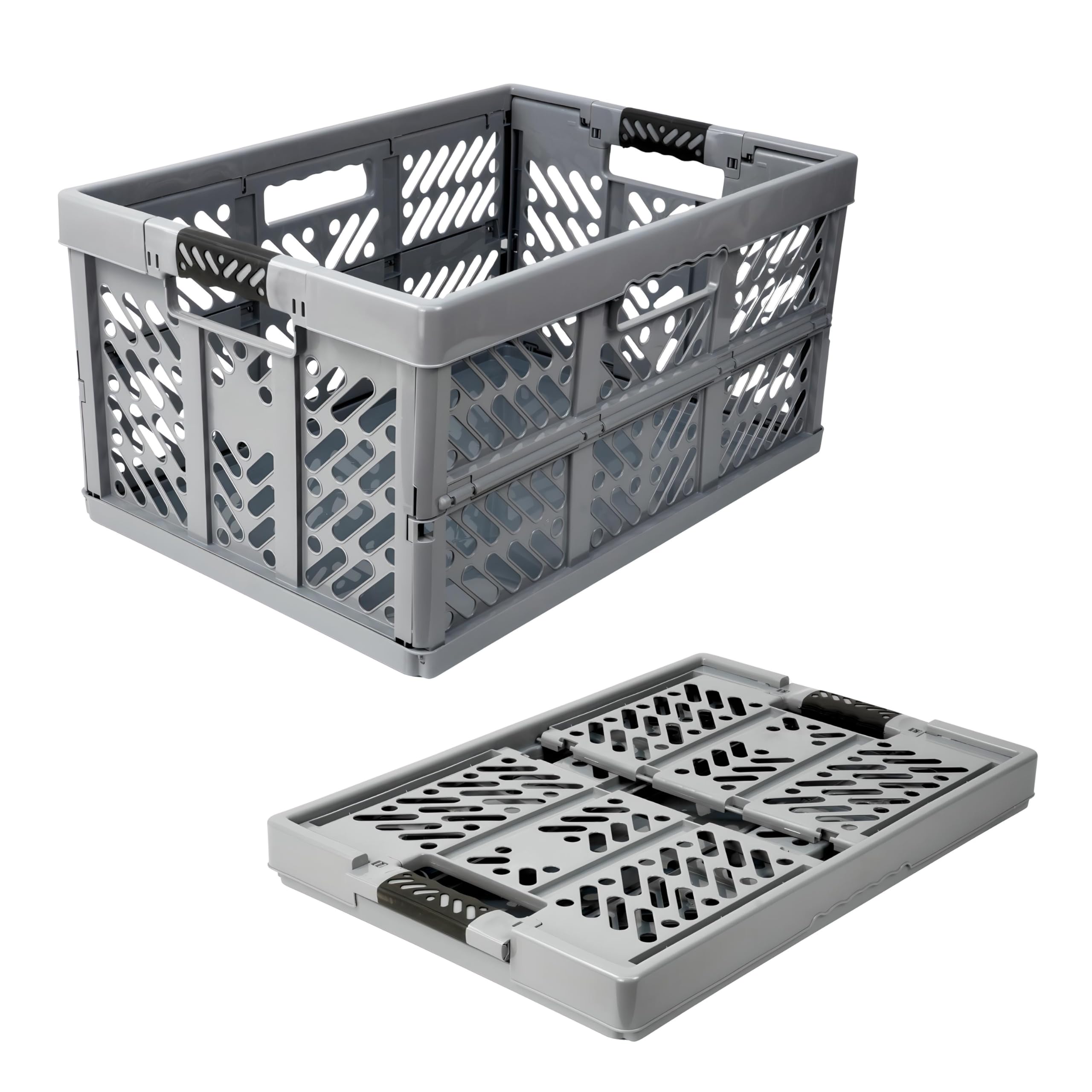 DIVCHI 45L Foldable Plastic Storage Crate - Grey | Space-Saving | Heavy-Duty