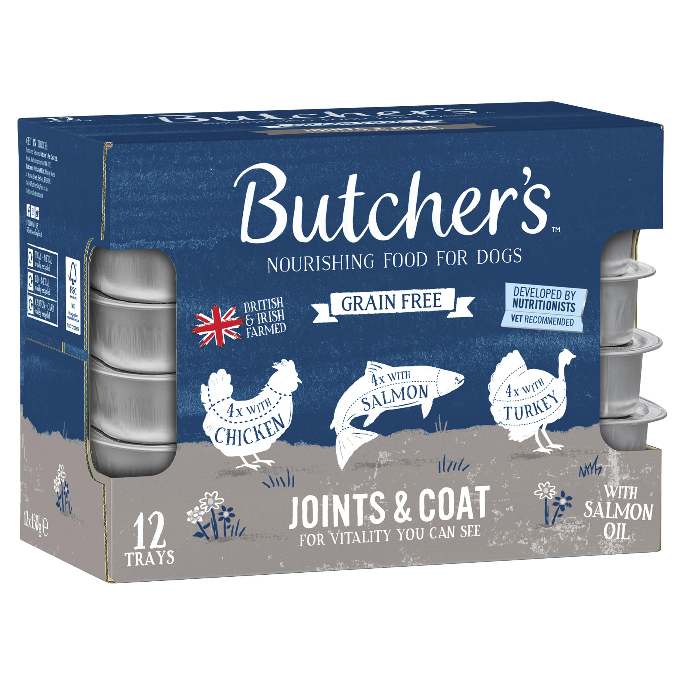 BUTCHER'S Complete Grain Free Adult Dog Food Trays | 12 x 150g Pack | Joint Support 1