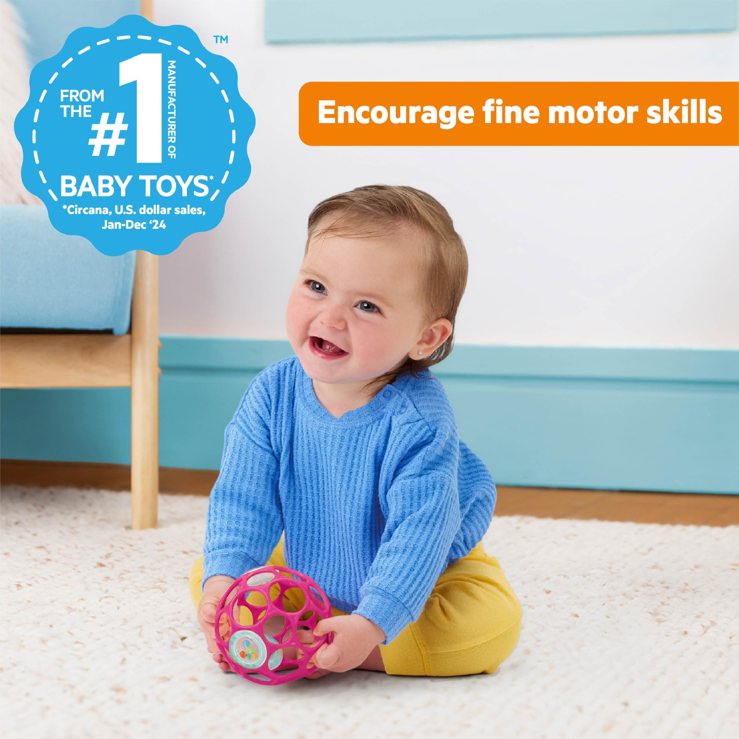 Bright Starts Oball Rattle Easy-Grasp Toy - Pink, Newborn+