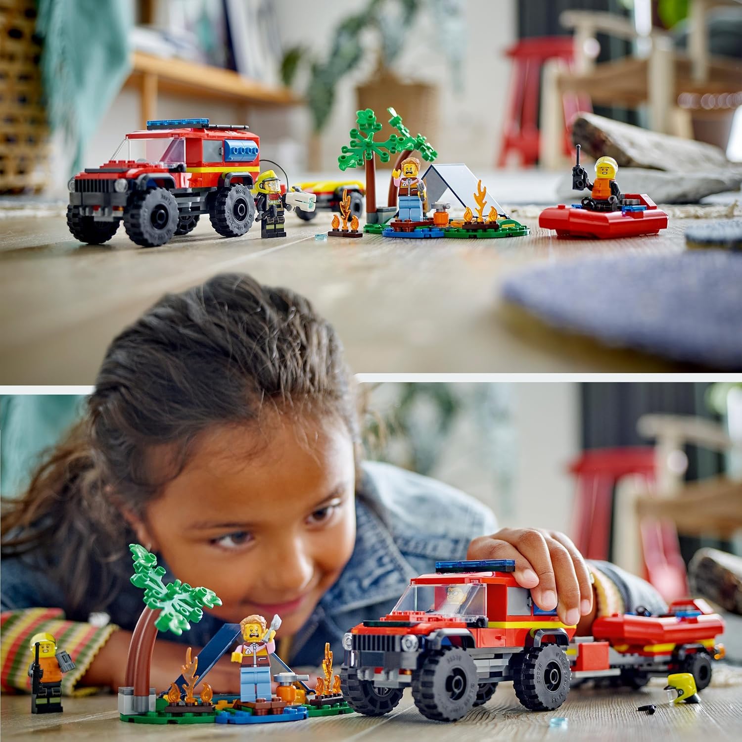 LEGO City 4x4 Fire Engine with Rescue Boat Building Set - Fire Rescue Playset for Ages 5+ 2