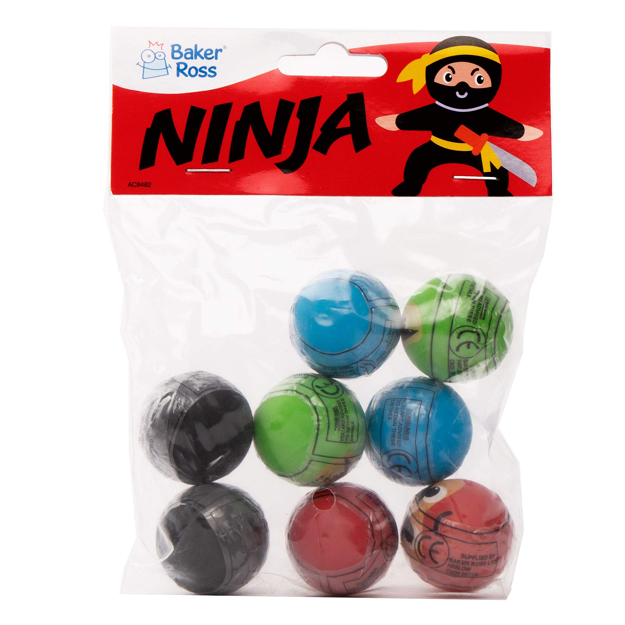 Baker Ross Ninja Jet Balls - Pack of 8 Bouncy Balls, 32mm, Assorted Colors 7