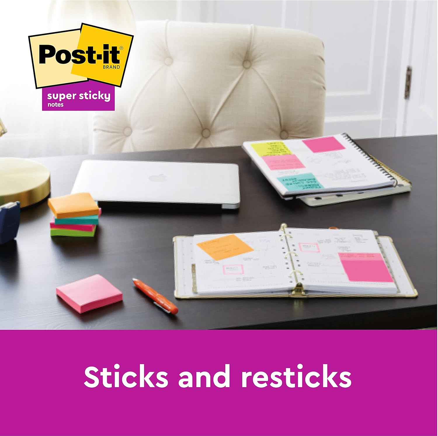 Post-it Super Sticky Notes, Pack of 6 Pads, 90 Sheets/Pad, 76mm x 127mm, Ideal for Desk, Office, School and Memos, Miami Colour Collection 4