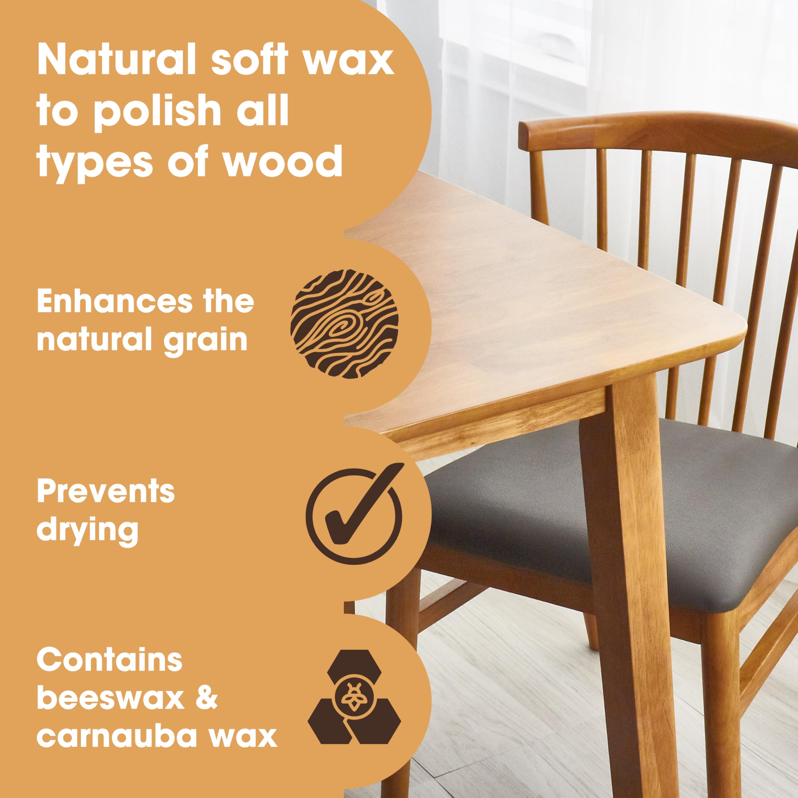 Furniture Clinic Natural Wood Wax & Polish - Beeswax & Carnauba Formula for Finished & Unfinished Wood 2