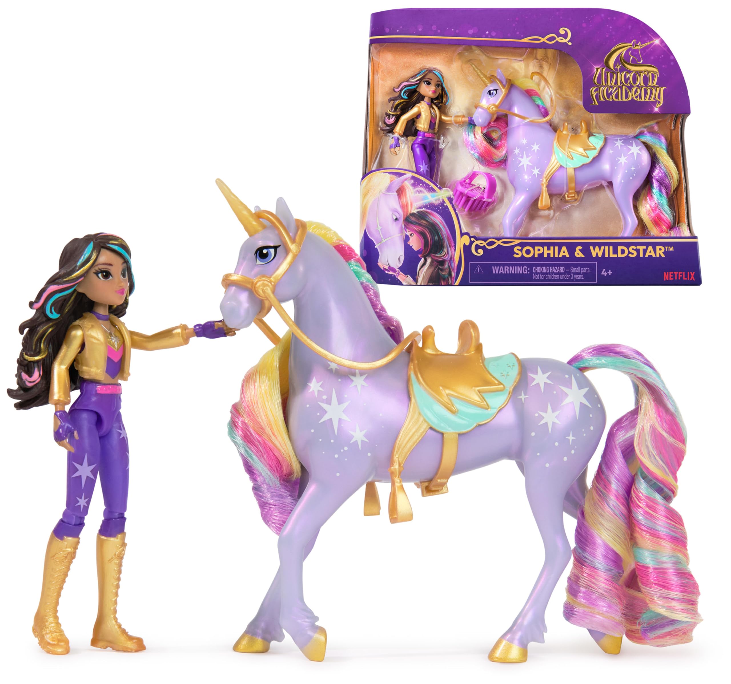 Unicorn Academy Sophia & Wildstar Playset with 2 Riding Accessories and Hair Styling Tool | Ages 4+ 1