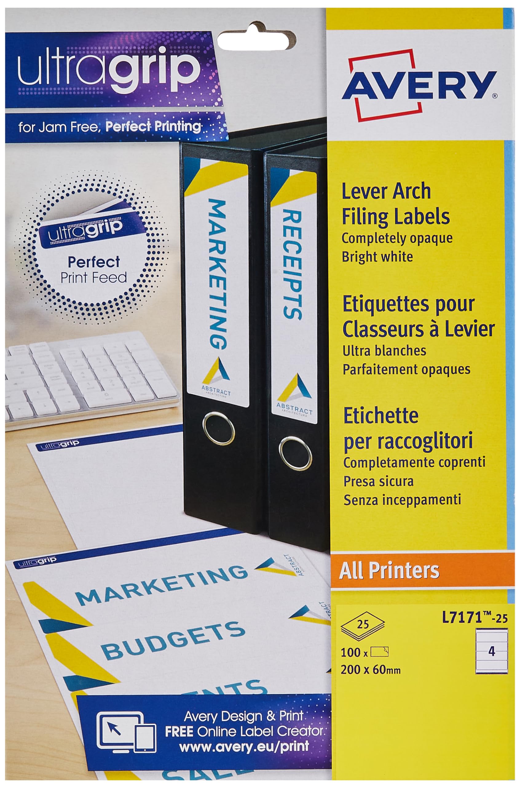 AVERY Quickdry Printable Filing Labels for Lever Arch Filing | 200 x 60 mm | 100 Labels