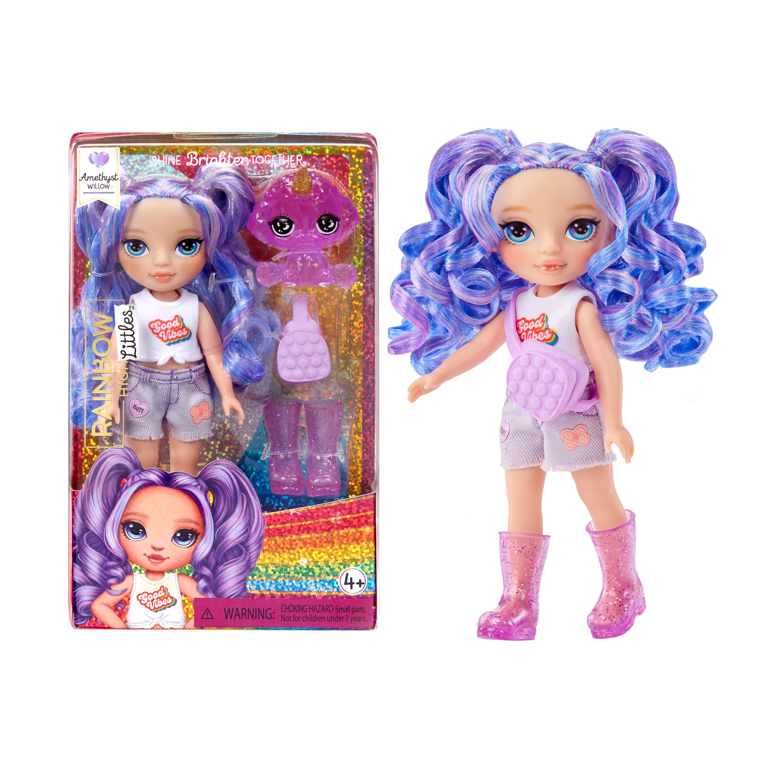 Rainbow High Littles Amethyst Willow Doll - 14 cm Poseable Fashion Doll with Pet Poodle | Ages 4+ | Purple 1