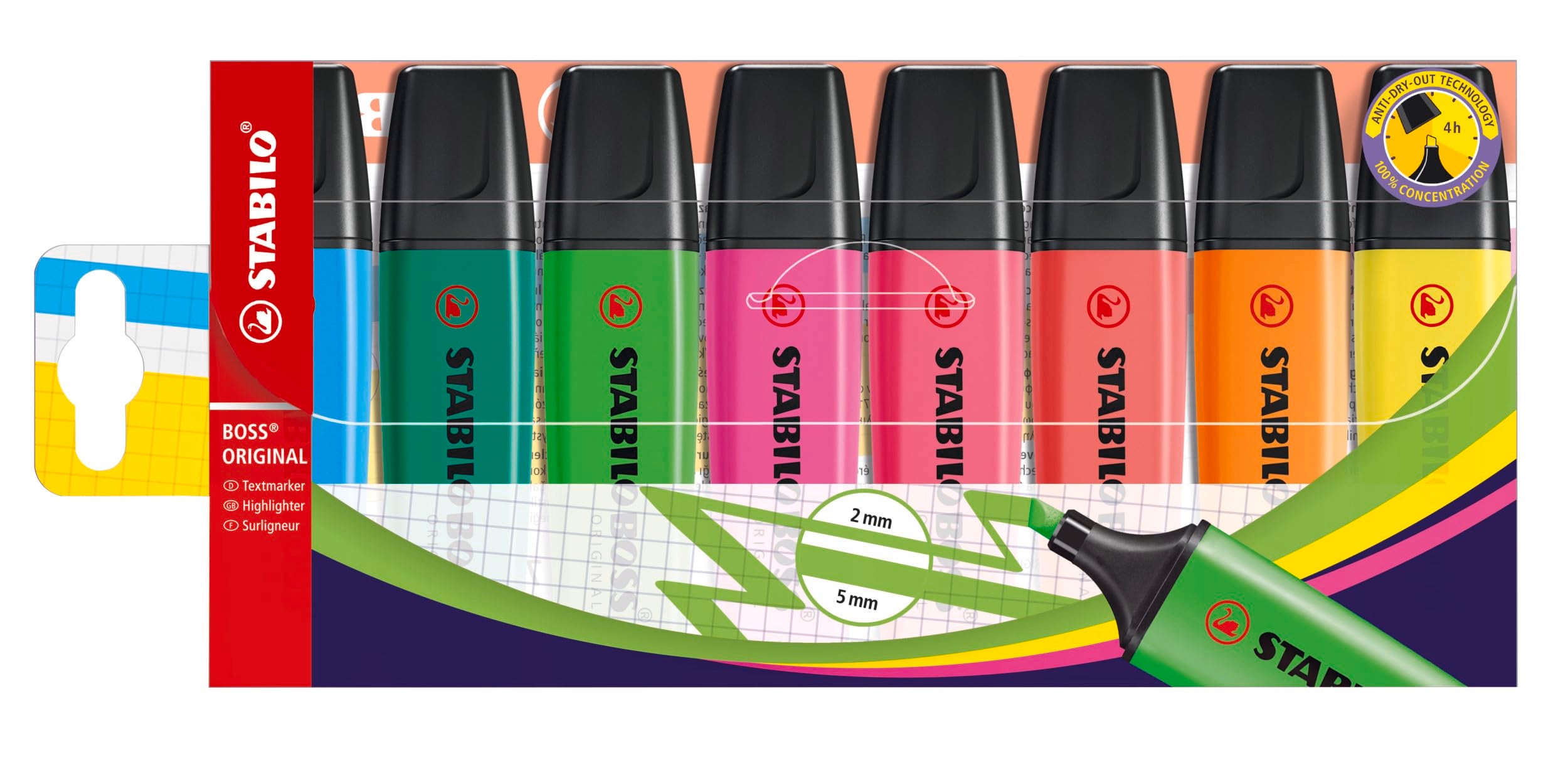 STABILO BOSS ORIGINAL - Highlighter - Pack of 8 - Assorted Colours